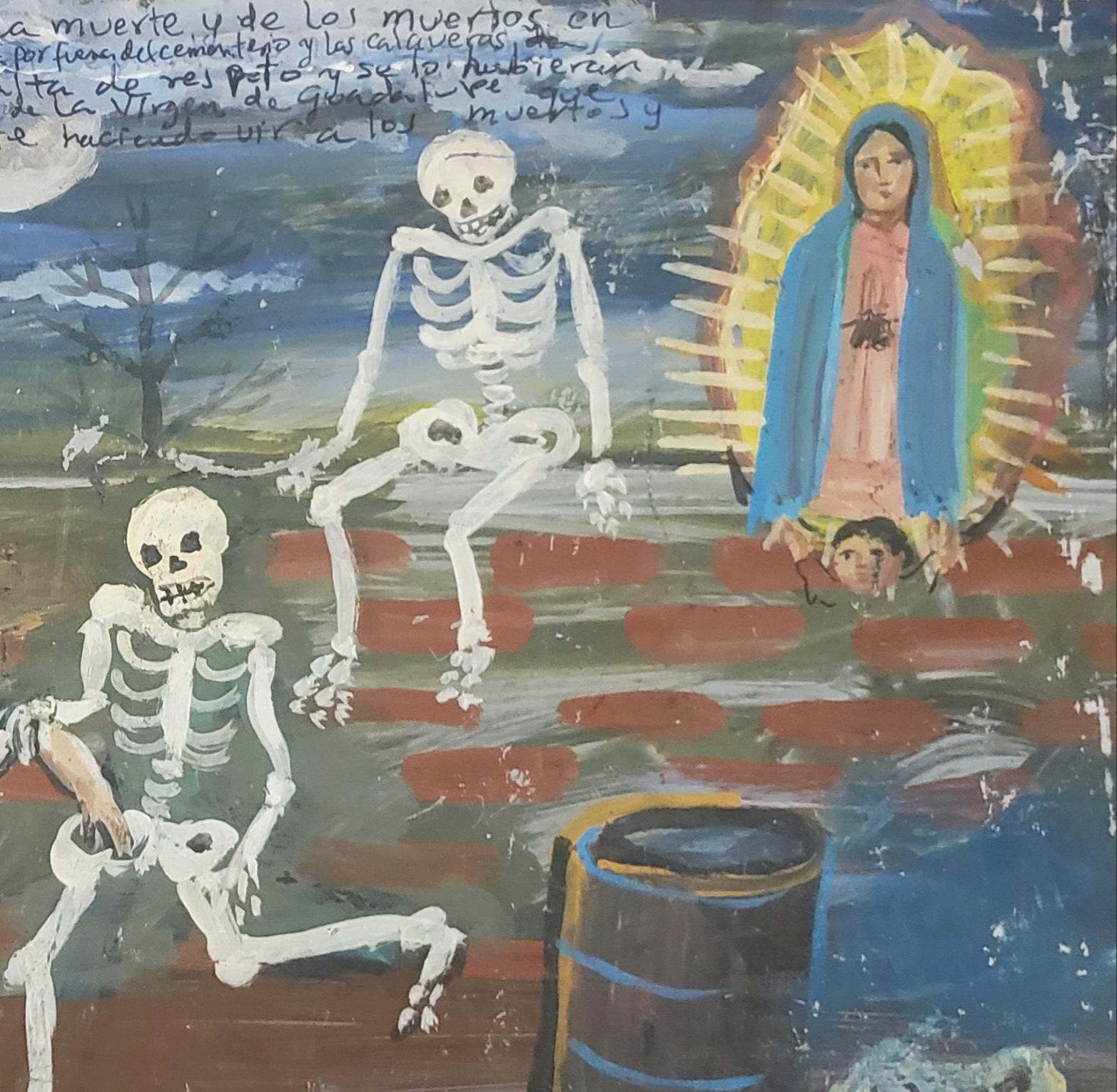 The Demise of Artemio Campos, Ex-Voto, Retablo, Mexico, Prayer Plaques, 1950 - Folk Art Painting by Unknown