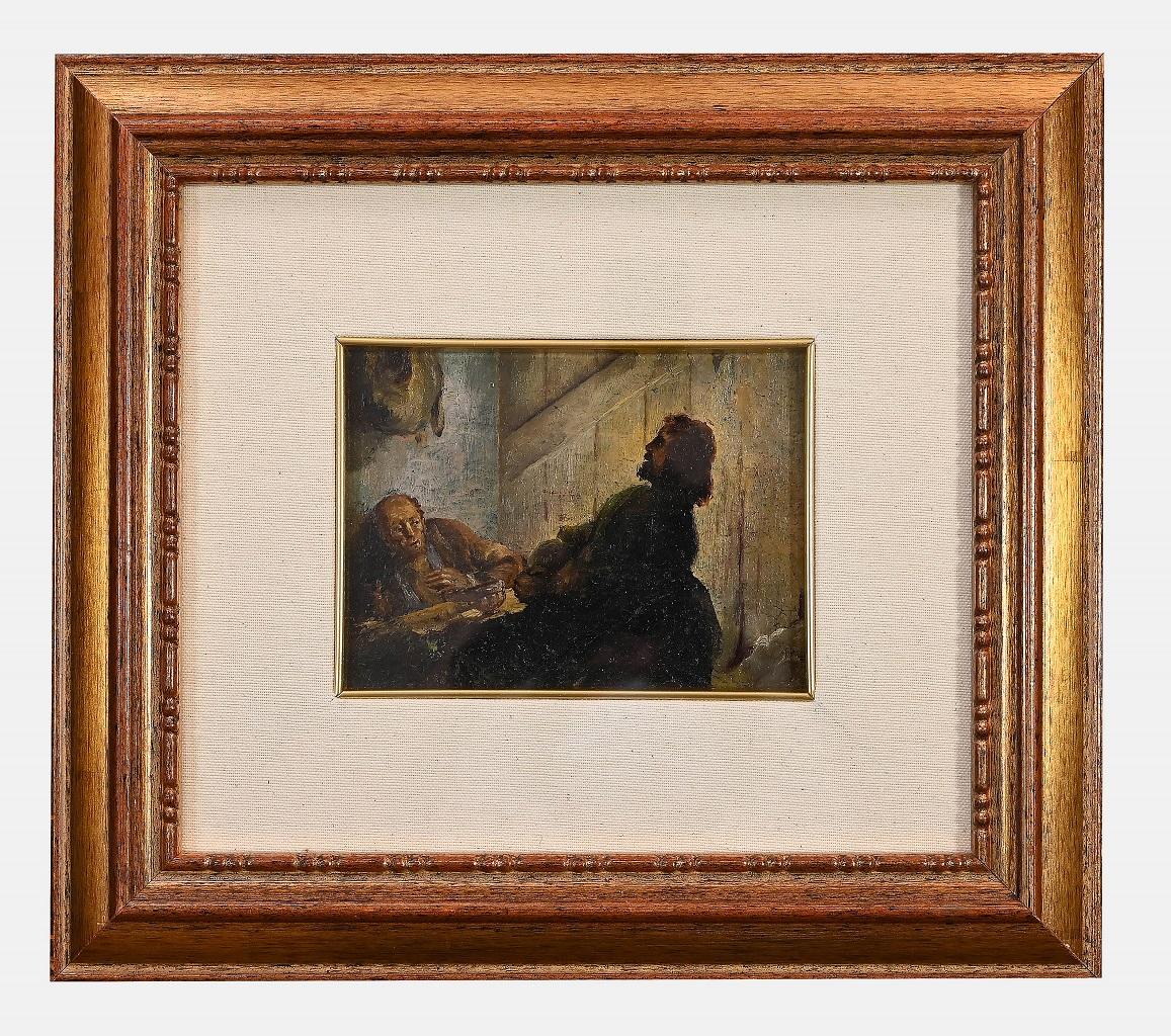 Unknown Interior Painting - The Discussion - Oil on Board - 19th Century