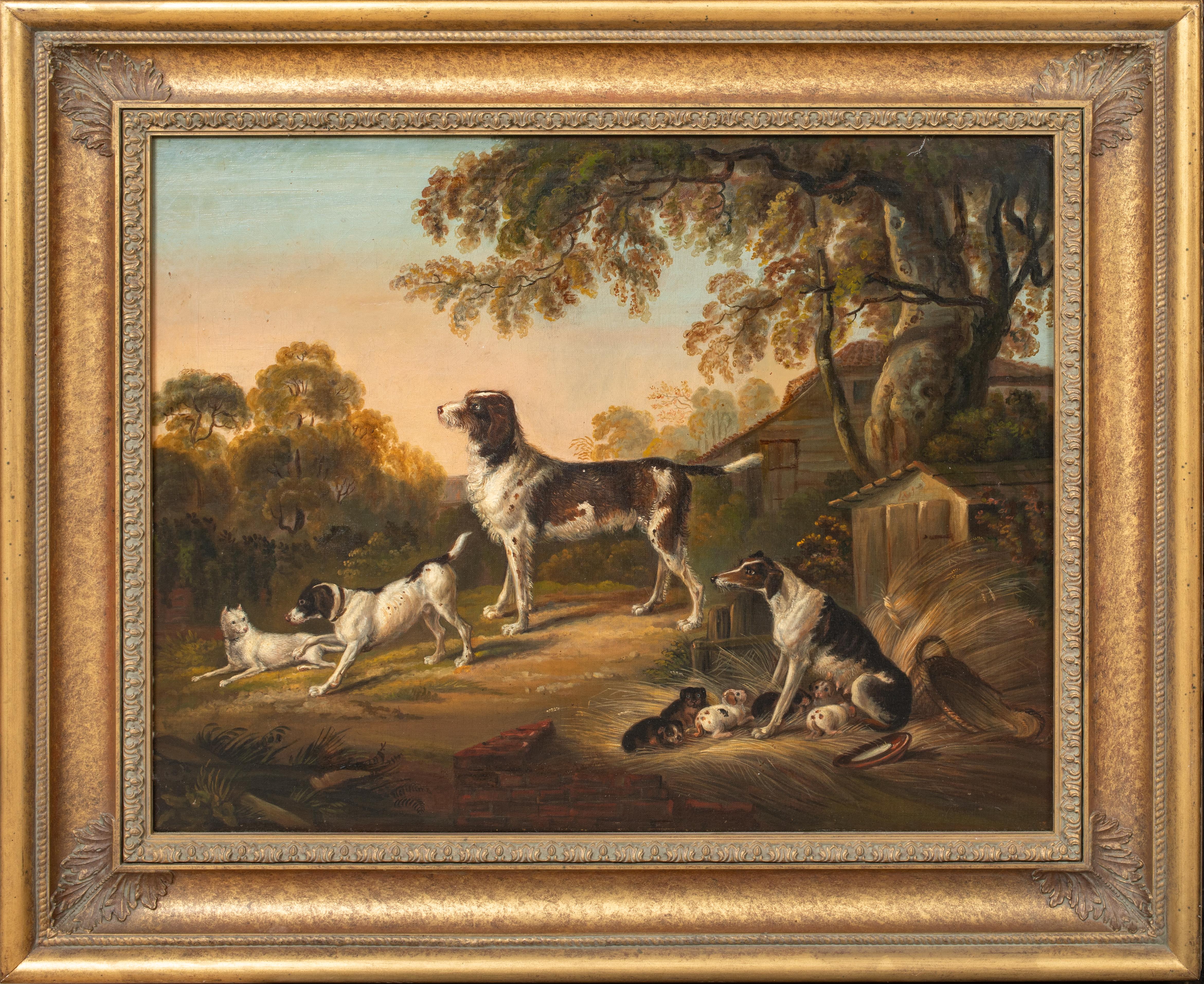 Unknown Animal Painting - The Dog Yard, 18th Century  attributed to Samuel RAVEN (1775-1847)