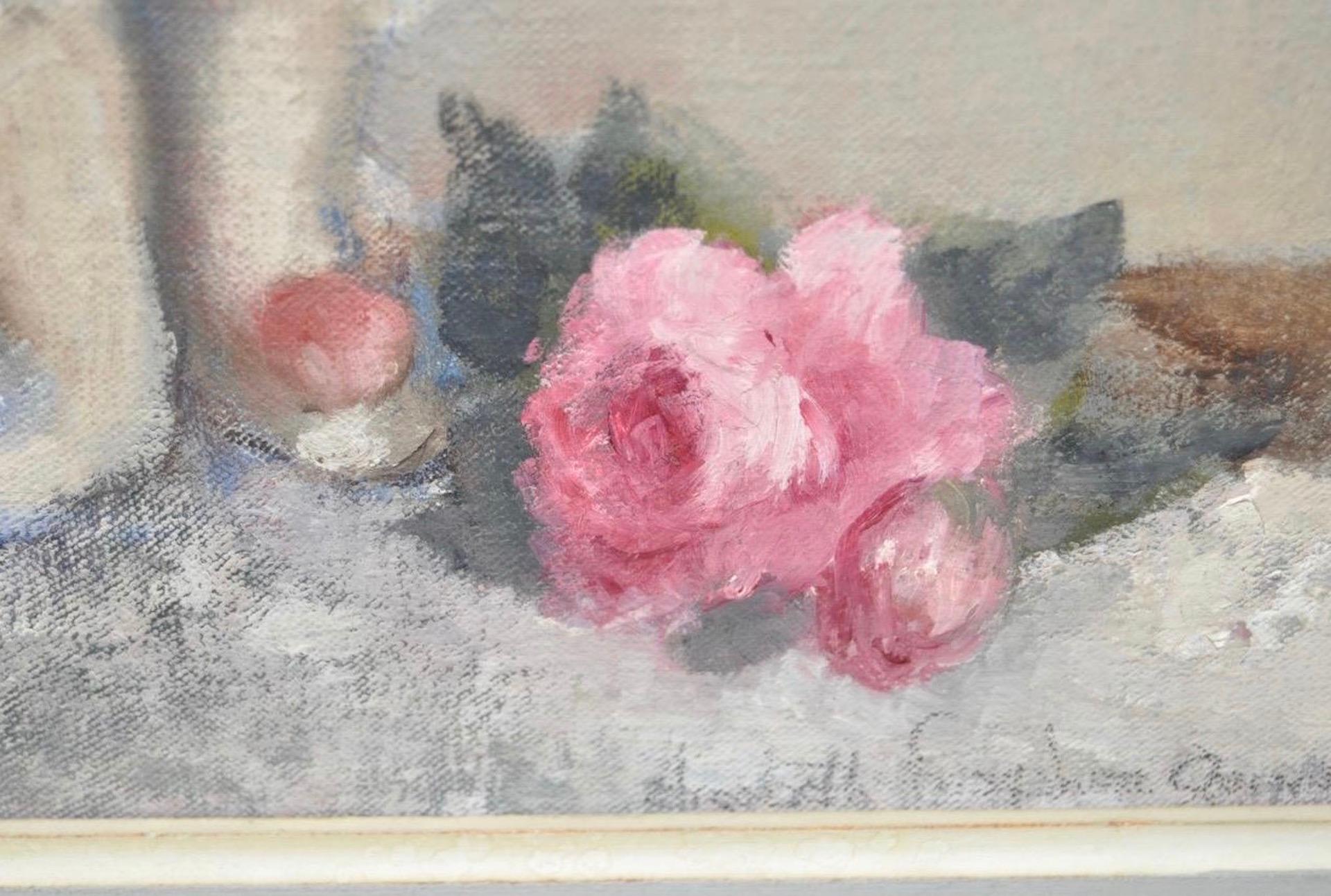 La muñeca y la rosa Bodegón Pintura al óleo c.1930 en venta 4