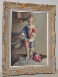 Antique The Doll and the Rose Still Life Oil Painting c.1930