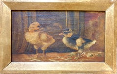 Antique The Ducklings. Late 19th Century Oil on Canvas.