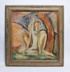 "The Embrace", American School Modernist Abstract Nude Composition