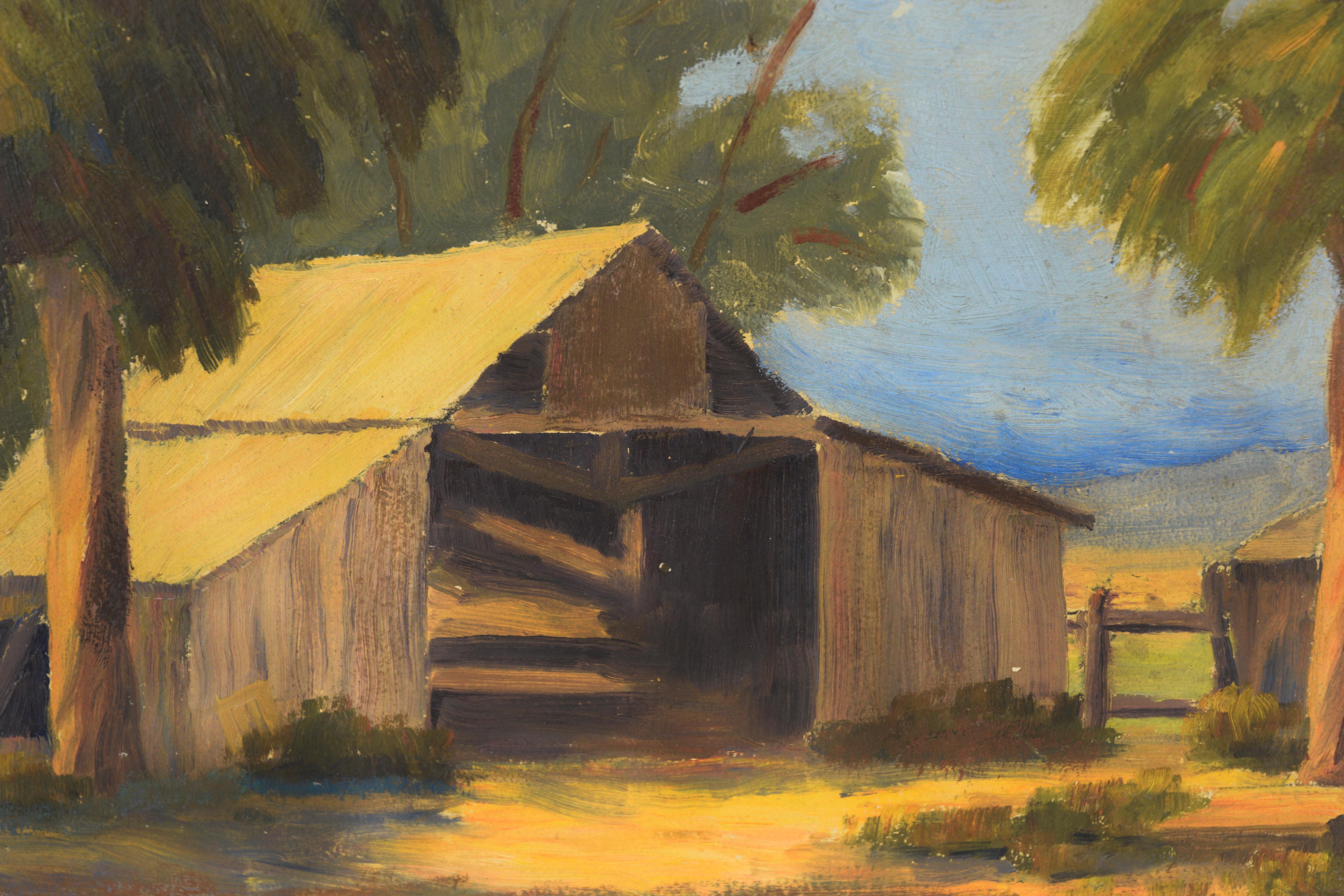 The Empty Barn - California Country Scene Oil on Canvas  - Painting by Unknown
