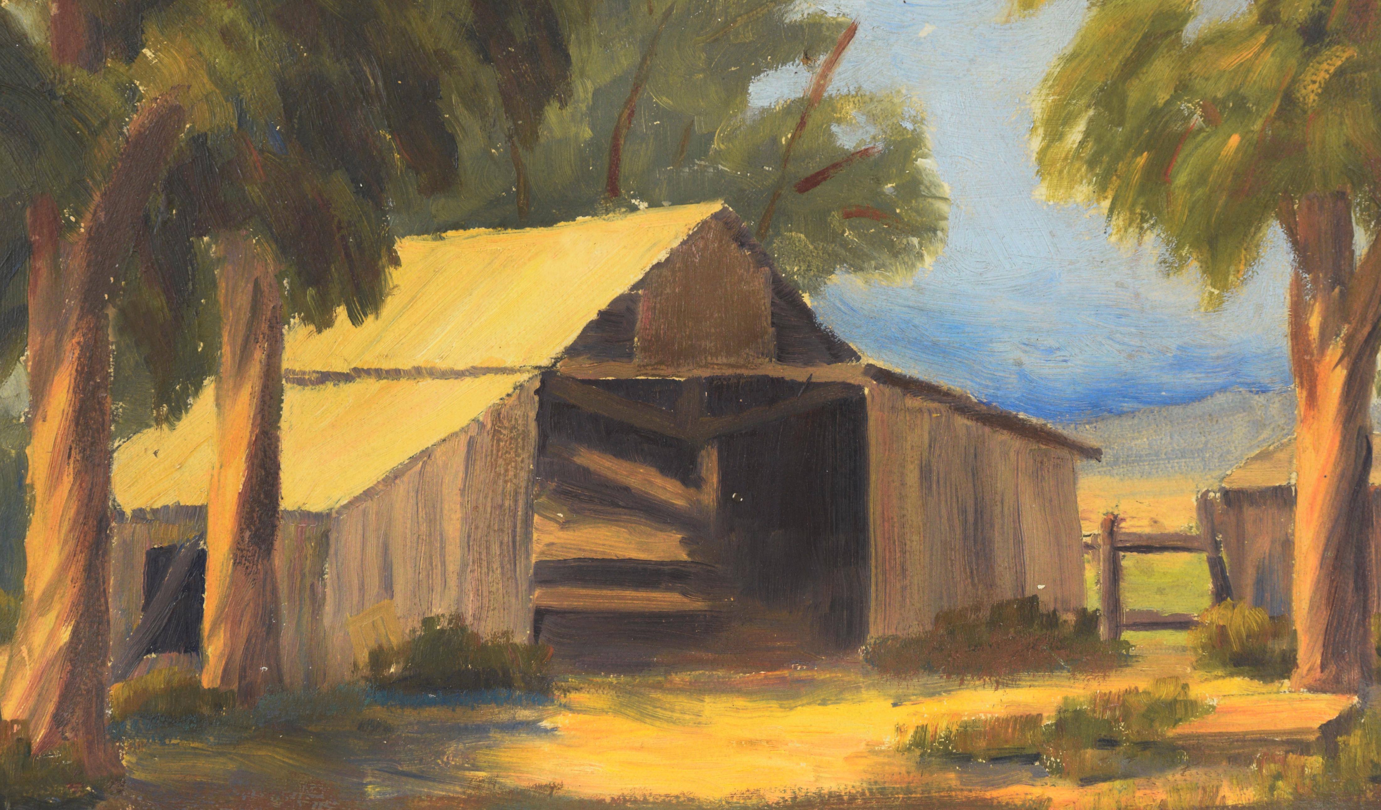The Empty Barn - California Country Scene Oil on Canvas  - American Impressionist Painting by Unknown