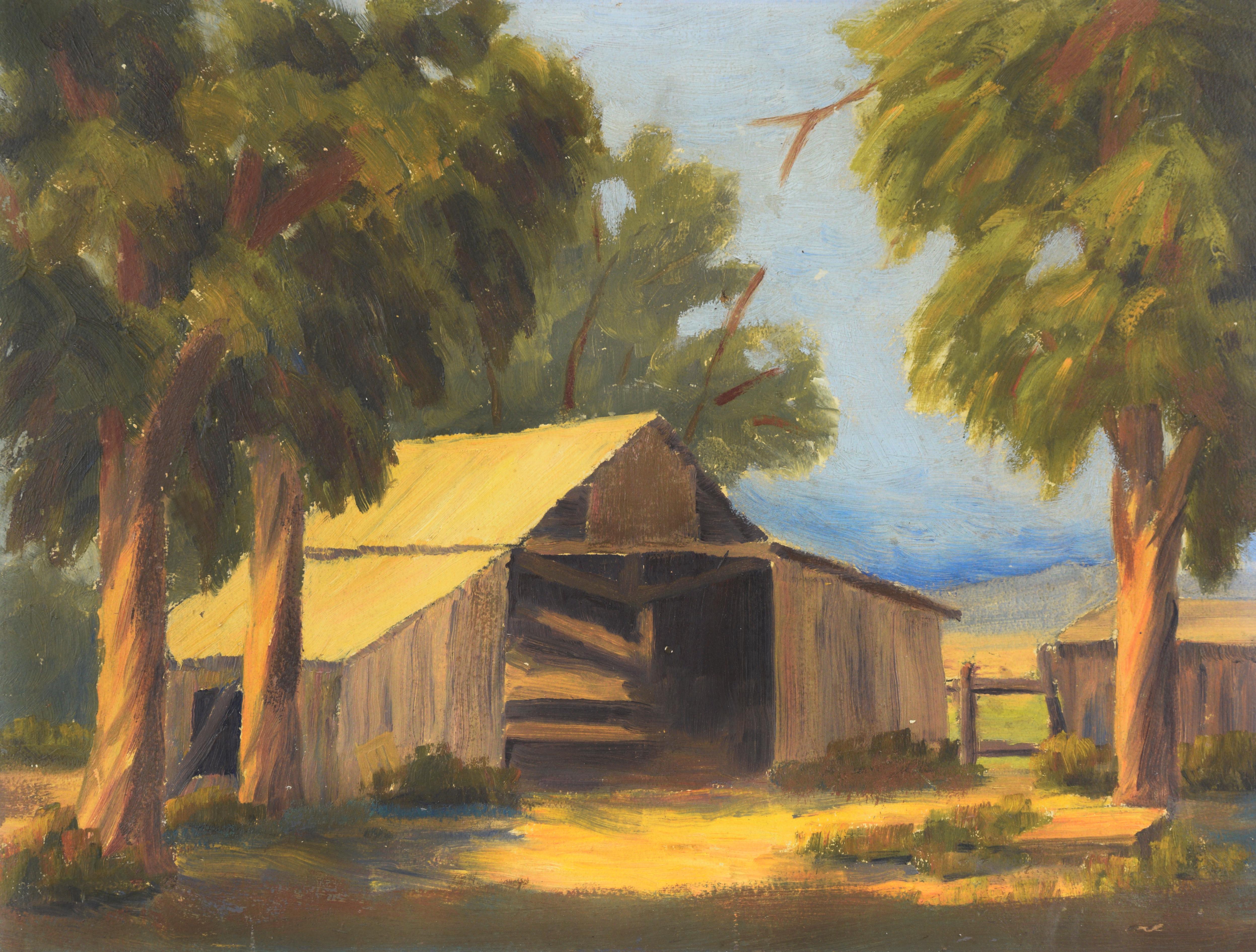 Unknown Landscape Painting - The Empty Barn - California Country Scene Oil on Canvas 