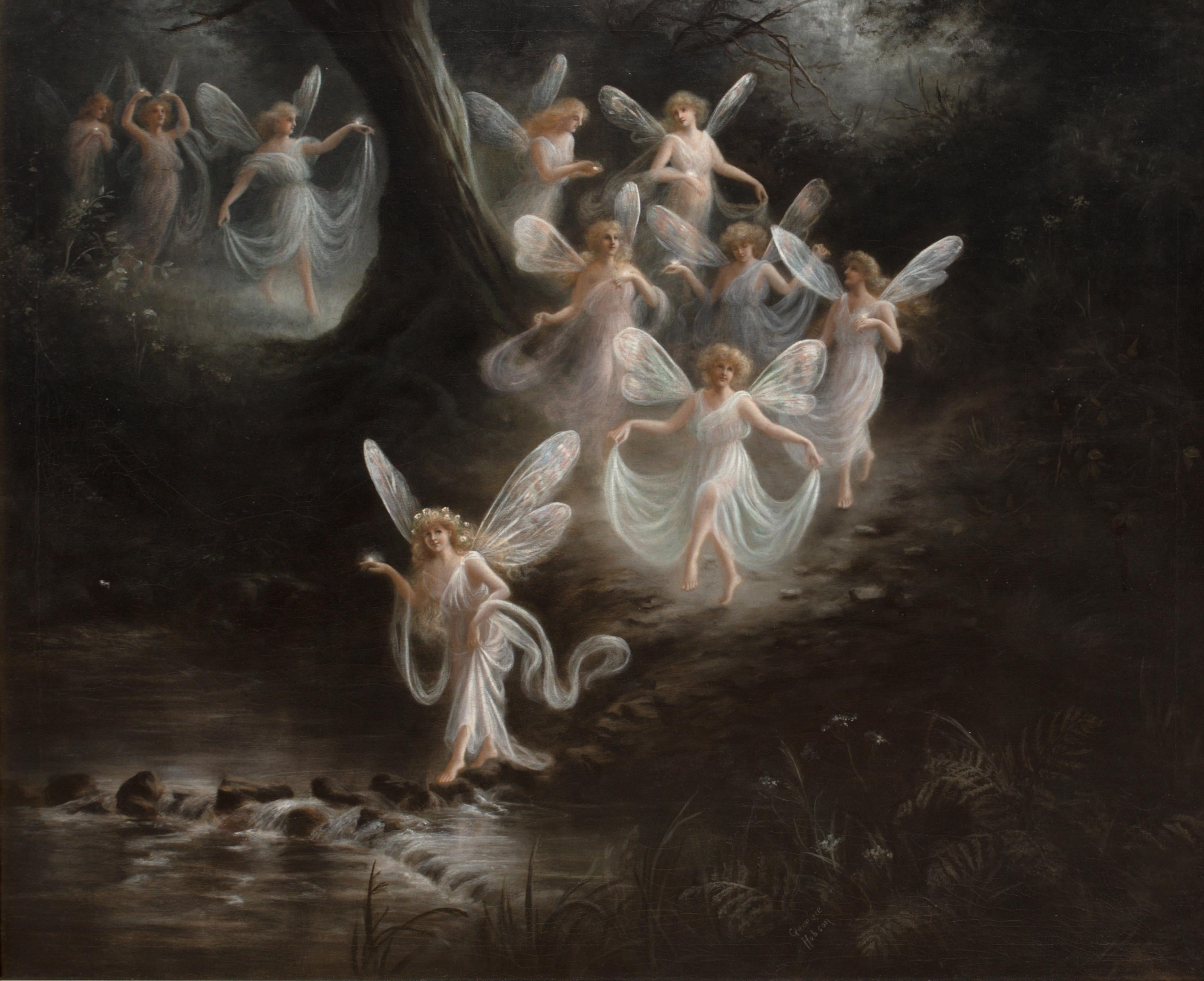 Le jardin enchanté des fées, 19e siècle par Georgie HOBSON (19e siècle) - Noir Figurative Painting par Unknown