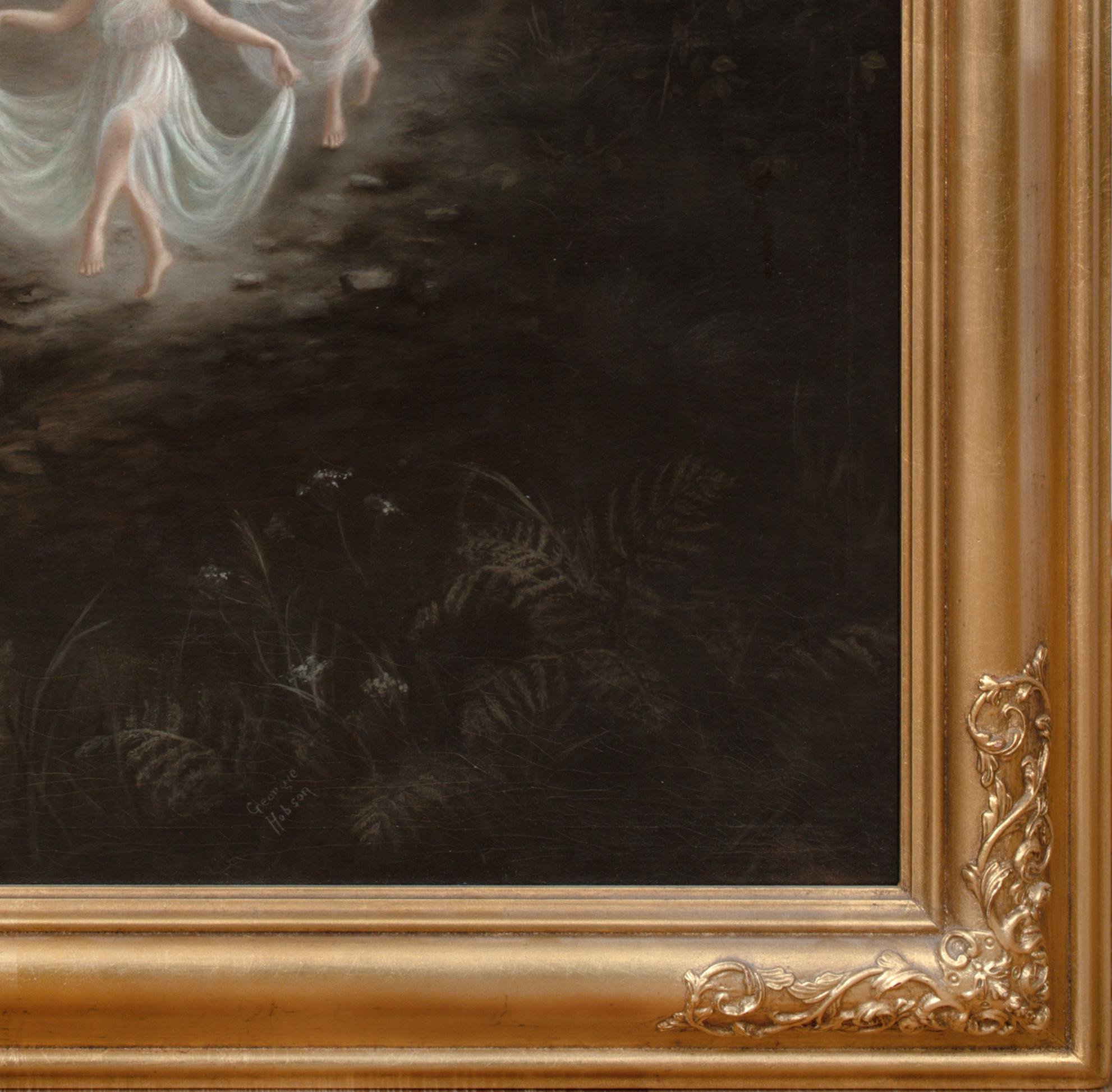 Le jardin enchanté des fées, 19e siècle

par Georgie HOBSON (peintre et illustratrice anglaise du XIXe siècle)

Grande scène anglaise du XIXe siècle représentant un cortège de fées dans un jardin enchanté la nuit, huile sur toile. Rare et excellente