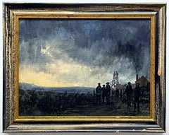 The End of Day - Early 20th Century English Mining Landscape Oil Painting