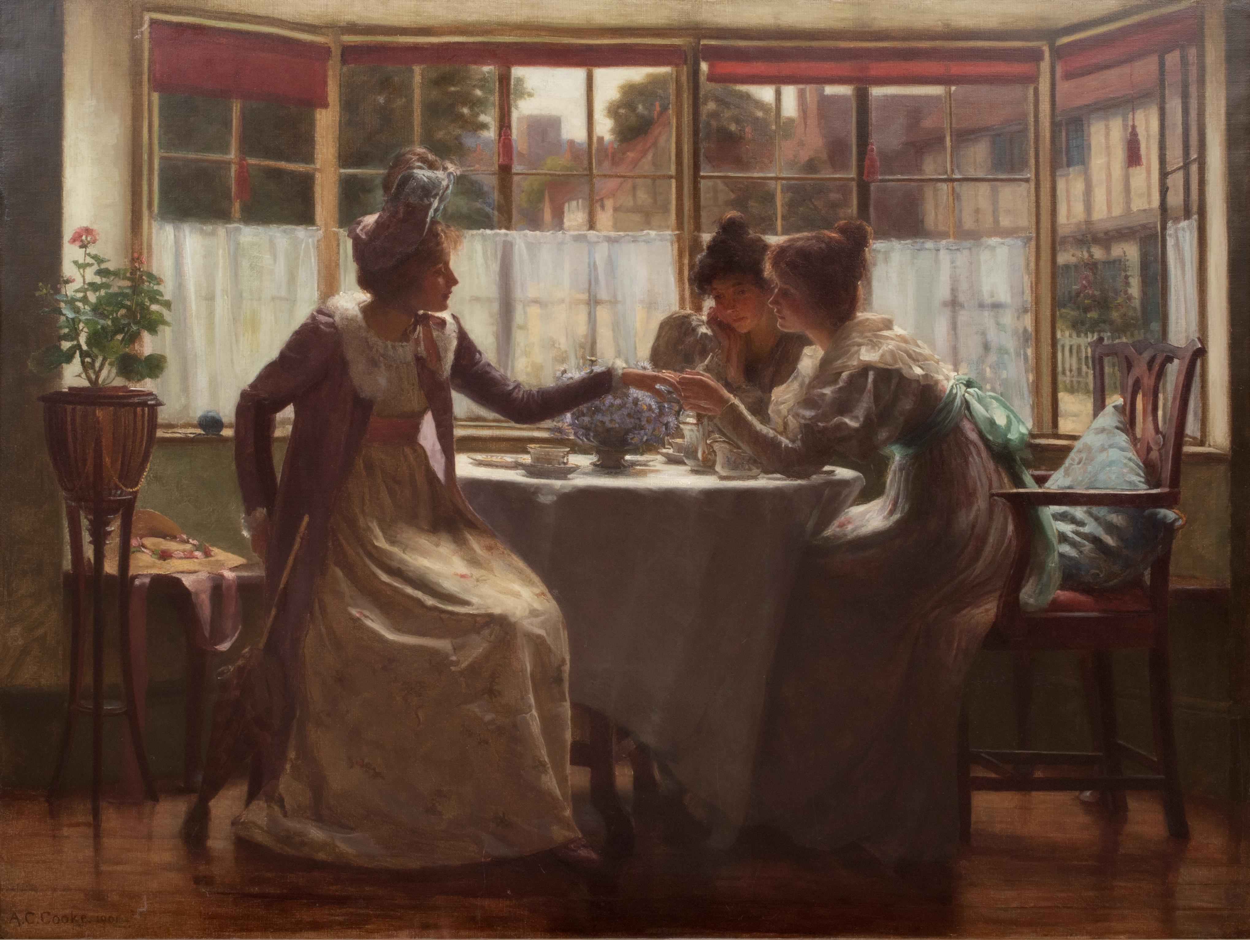 The Engagement Ring, 19th Century 

by Arthur Claude Cooke (1867-1951)

Exhibited work at The Royal Academy, 1901

Large 19th Century interior scene 