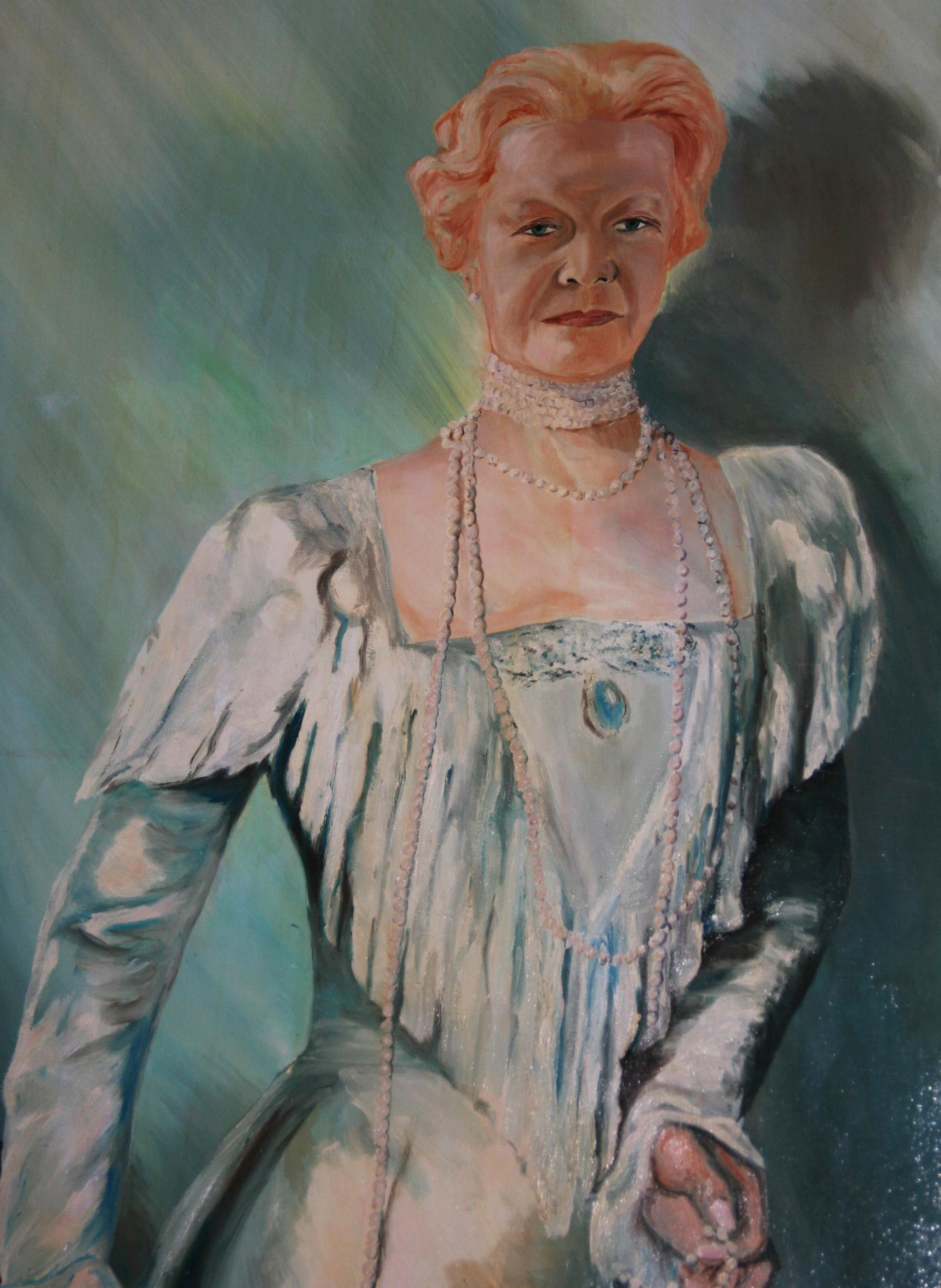 5056 Full length  oversized oil painting of a English Noblewoman
Set in a rapped canvas no frame required
Signed Robert Yarmola
