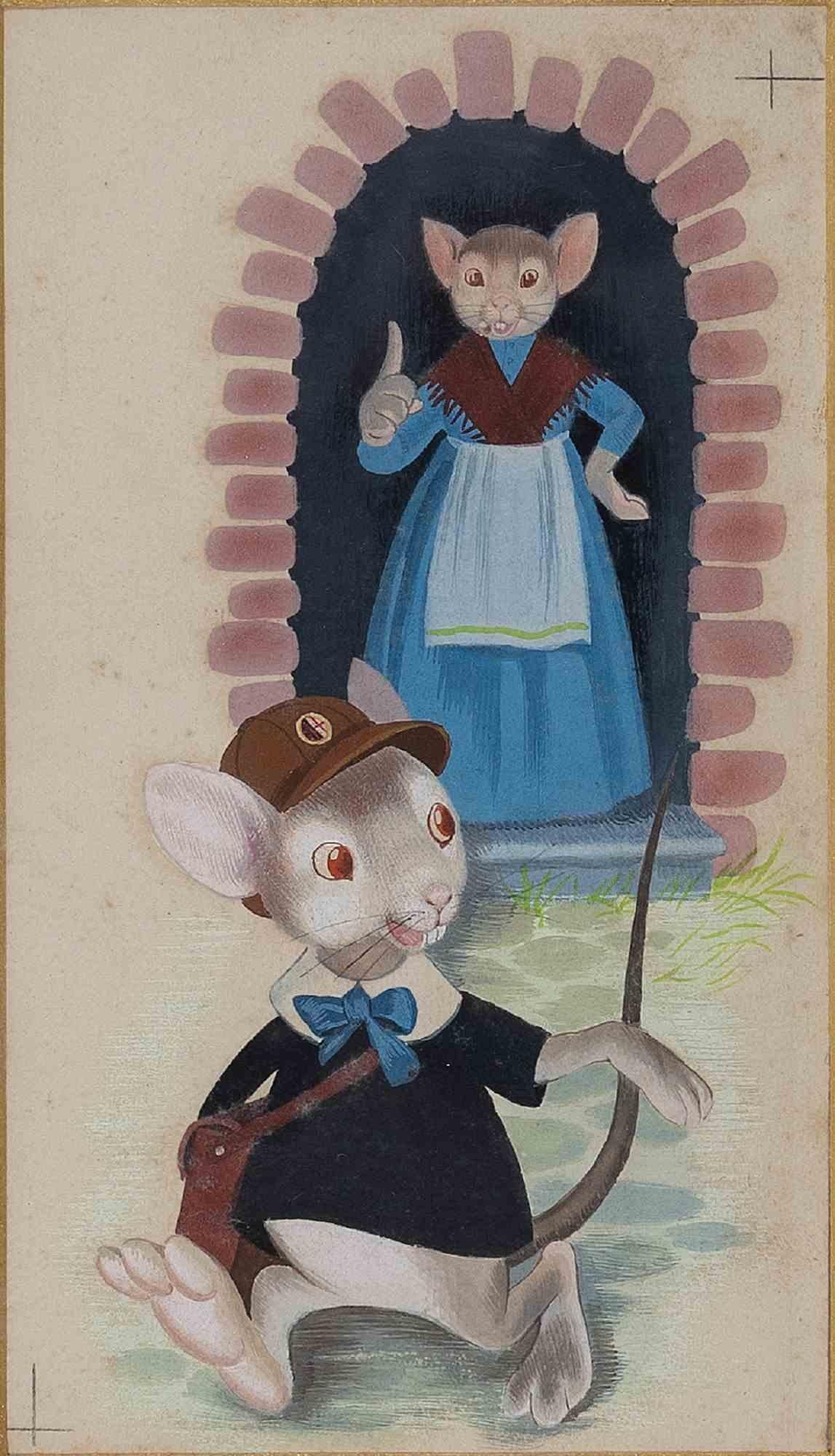 Unknown Animal Art - The Fairy Tale of the Little Mouse -  Drawing - Early 20th Century 
