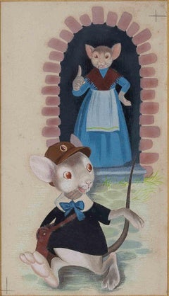 Antique The Fairy Tale of the Little Mouse -  Drawing - Early 20th Century 