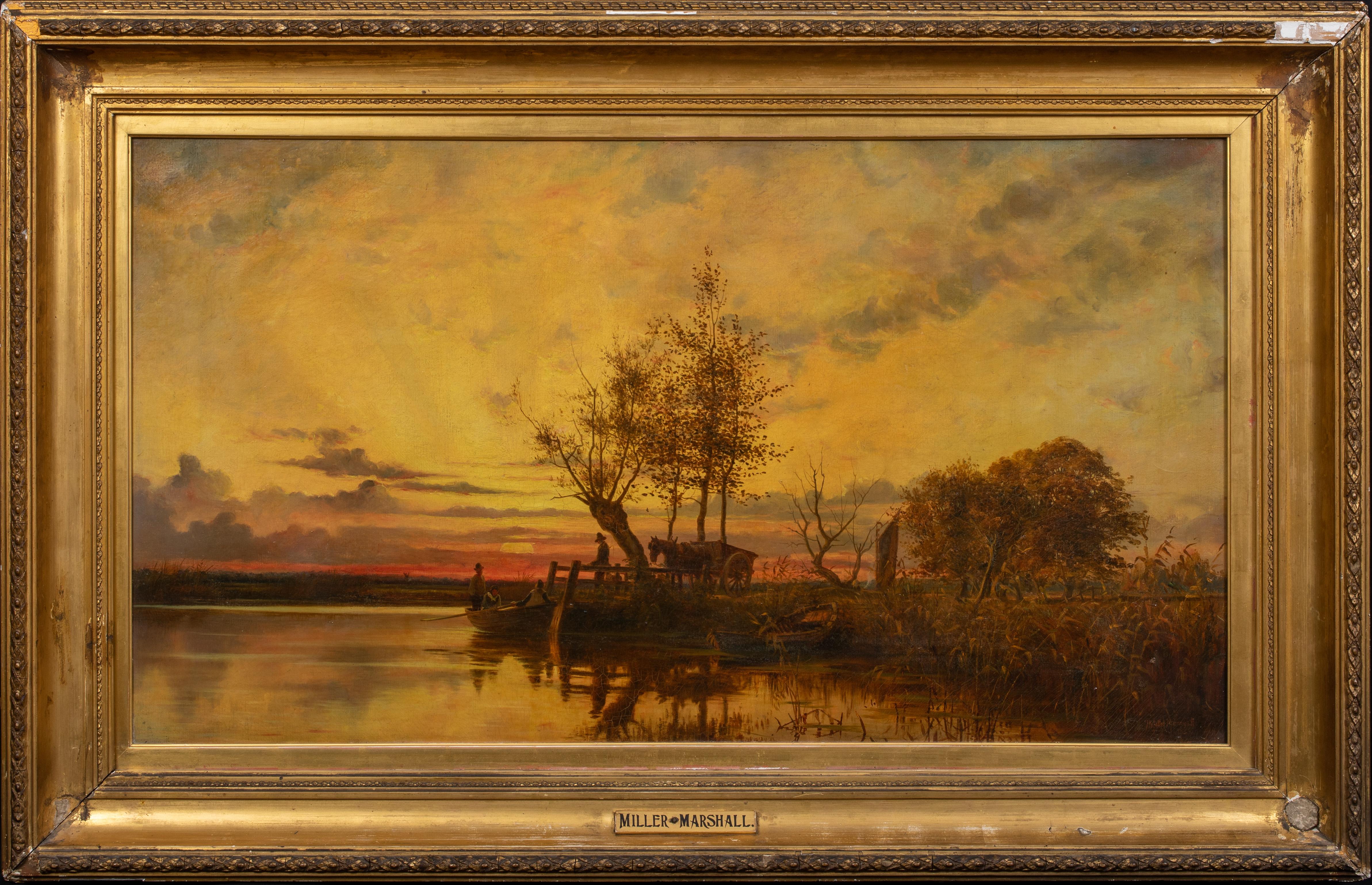 Unknown Portrait Painting - The Ferry Crossing At Sunset, Norfolk, 19th Century MILLER MARSHALL