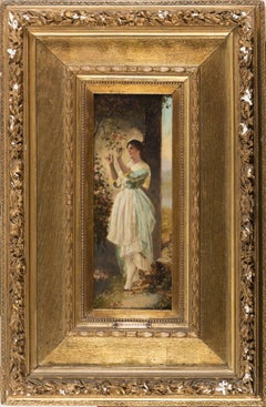 Antique The First Roses - Oil on Canvas Early 20th Century