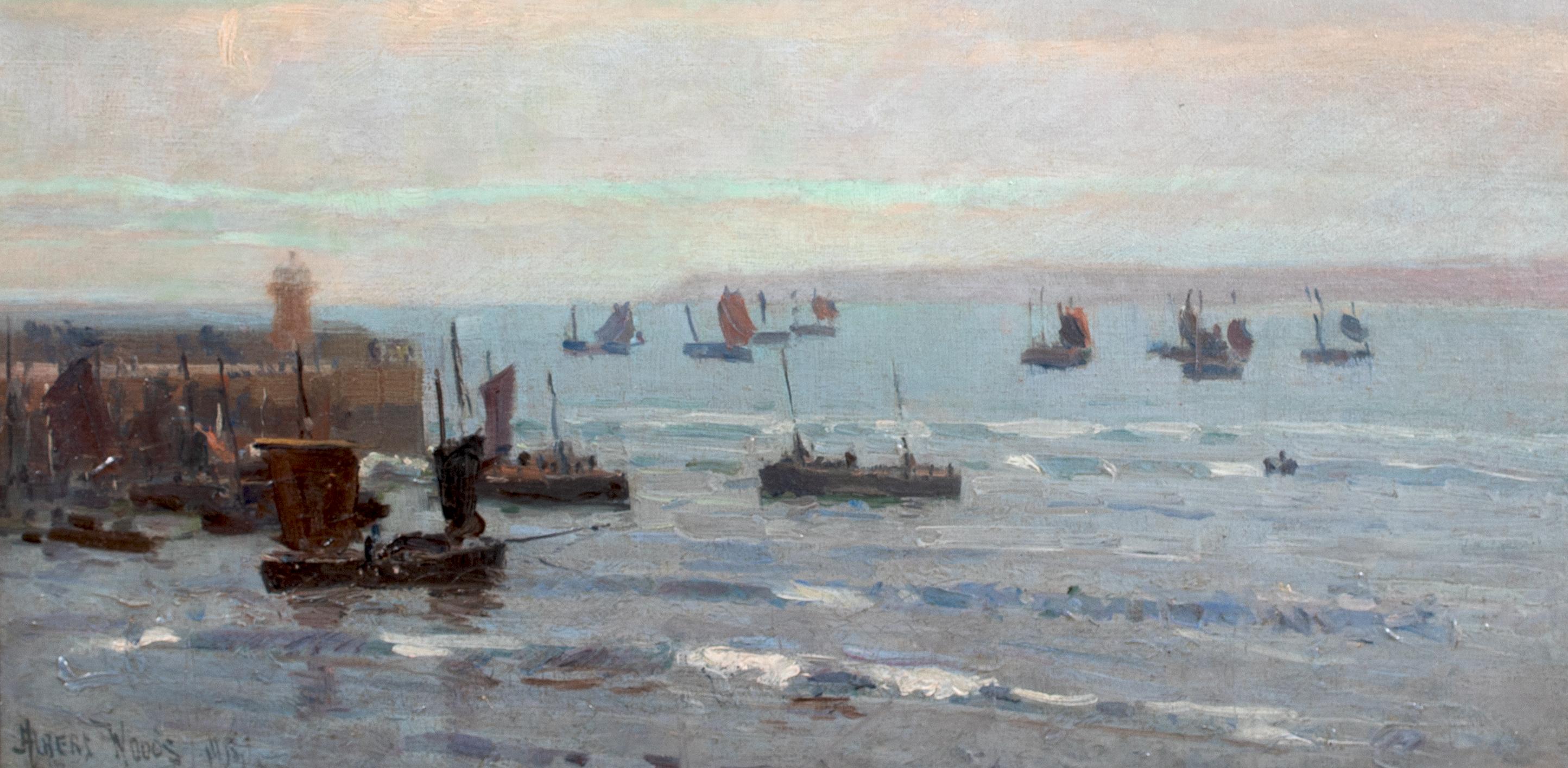 The Fishing Fleet, St Ives, dated 1918  by ALBERT WOODS ( 1871-1944) For Sale 6
