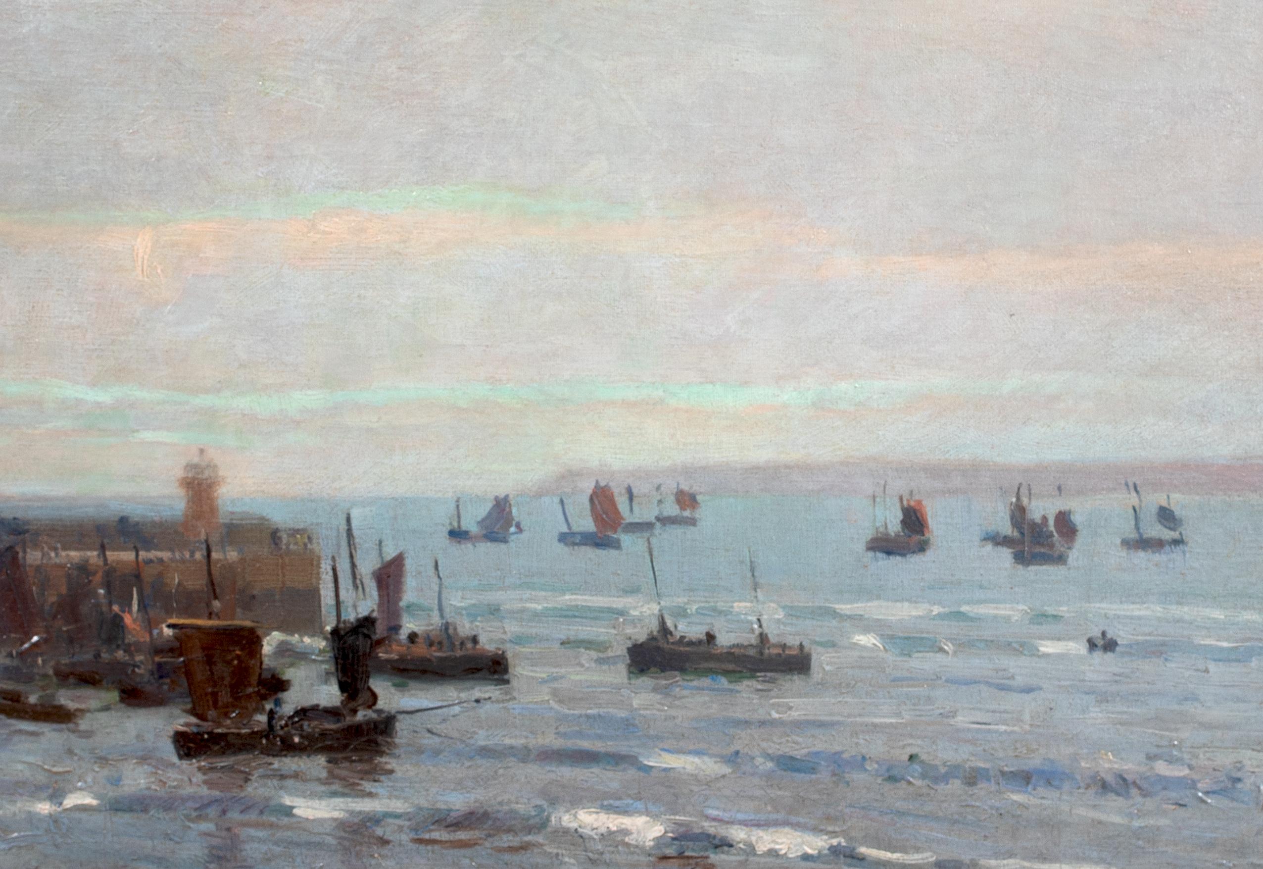 The Fishing Fleet, St Ives, dated 1918  by ALBERT WOODS ( 1871-1944) For Sale 1
