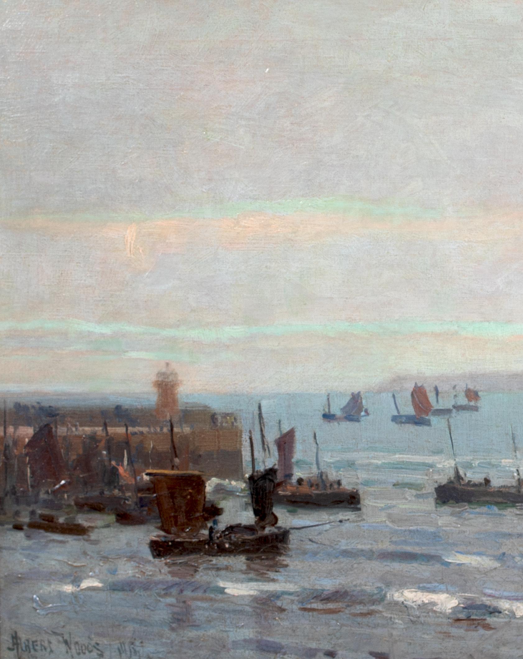 The Fishing Fleet, St Ives, dated 1918  by ALBERT WOODS ( 1871-1944) For Sale 2