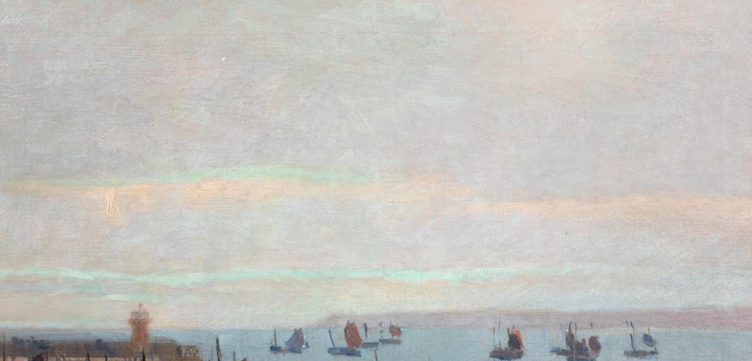 The Fishing Fleet, St Ives, dated 1918  by ALBERT WOODS ( 1871-1944) For Sale 3