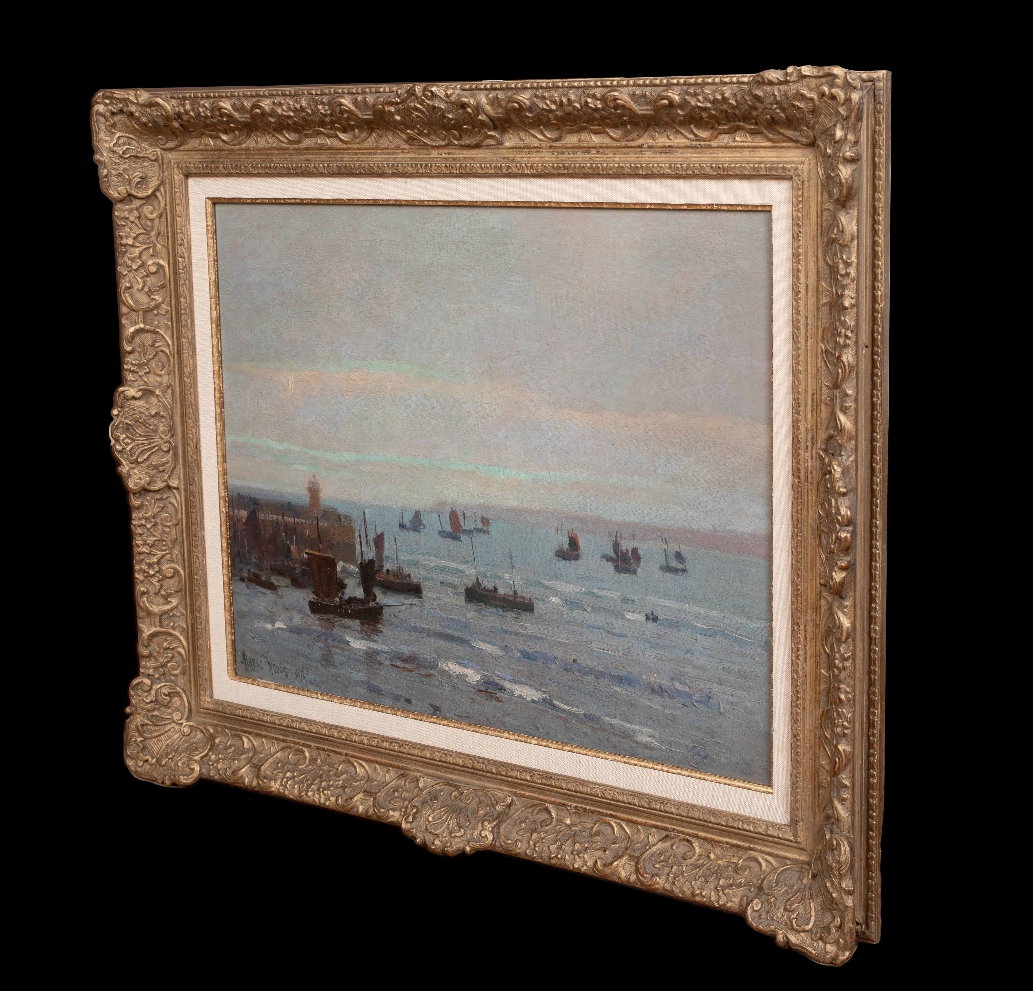 The Fishing Fleet, St Ives, dated 1918  by ALBERT WOODS ( 1871-1944) For Sale 4