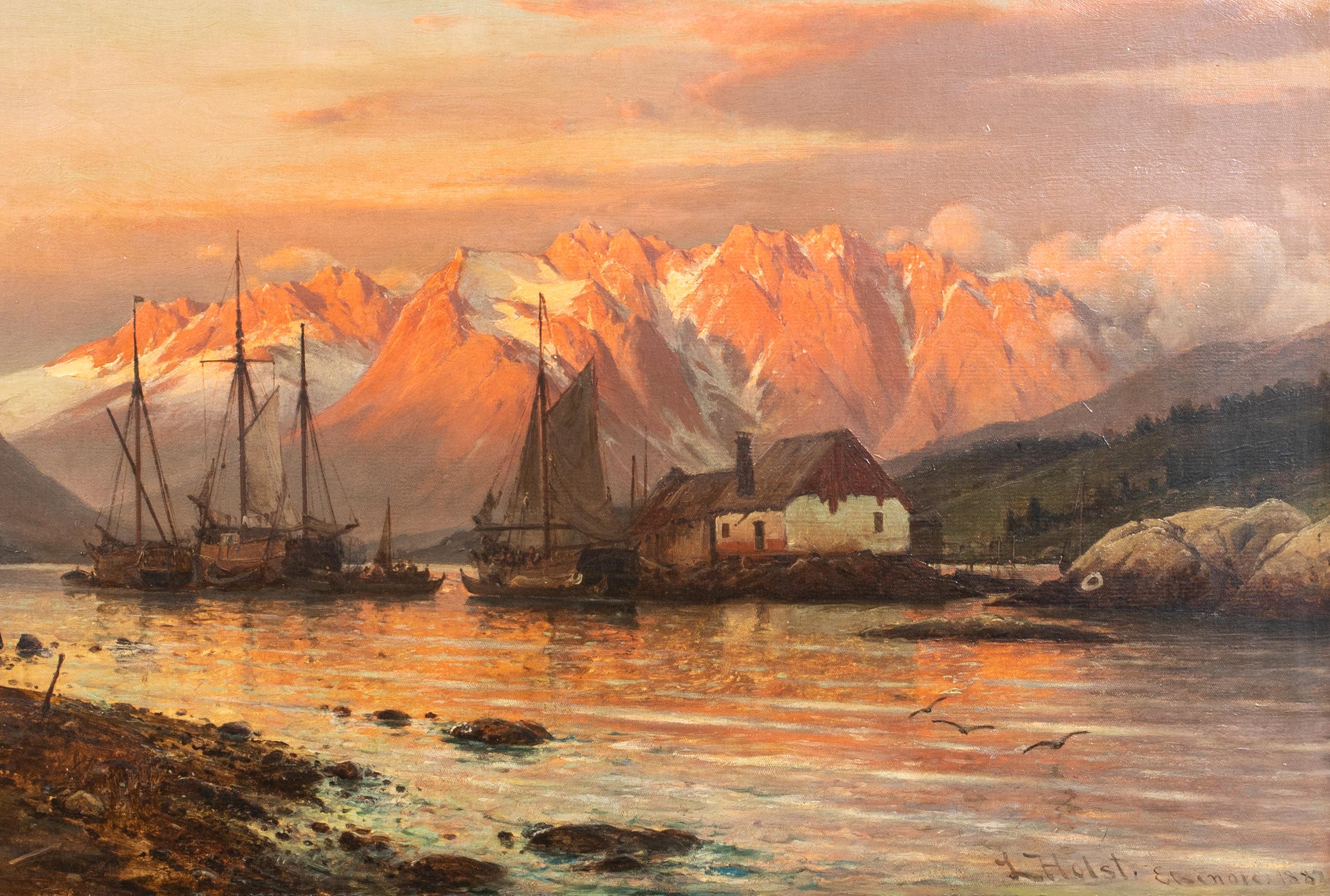 Le fjord au coucher du soleil, Elseneur, Danemark, 19e siècle  Laurits Bernhard Holst 1
