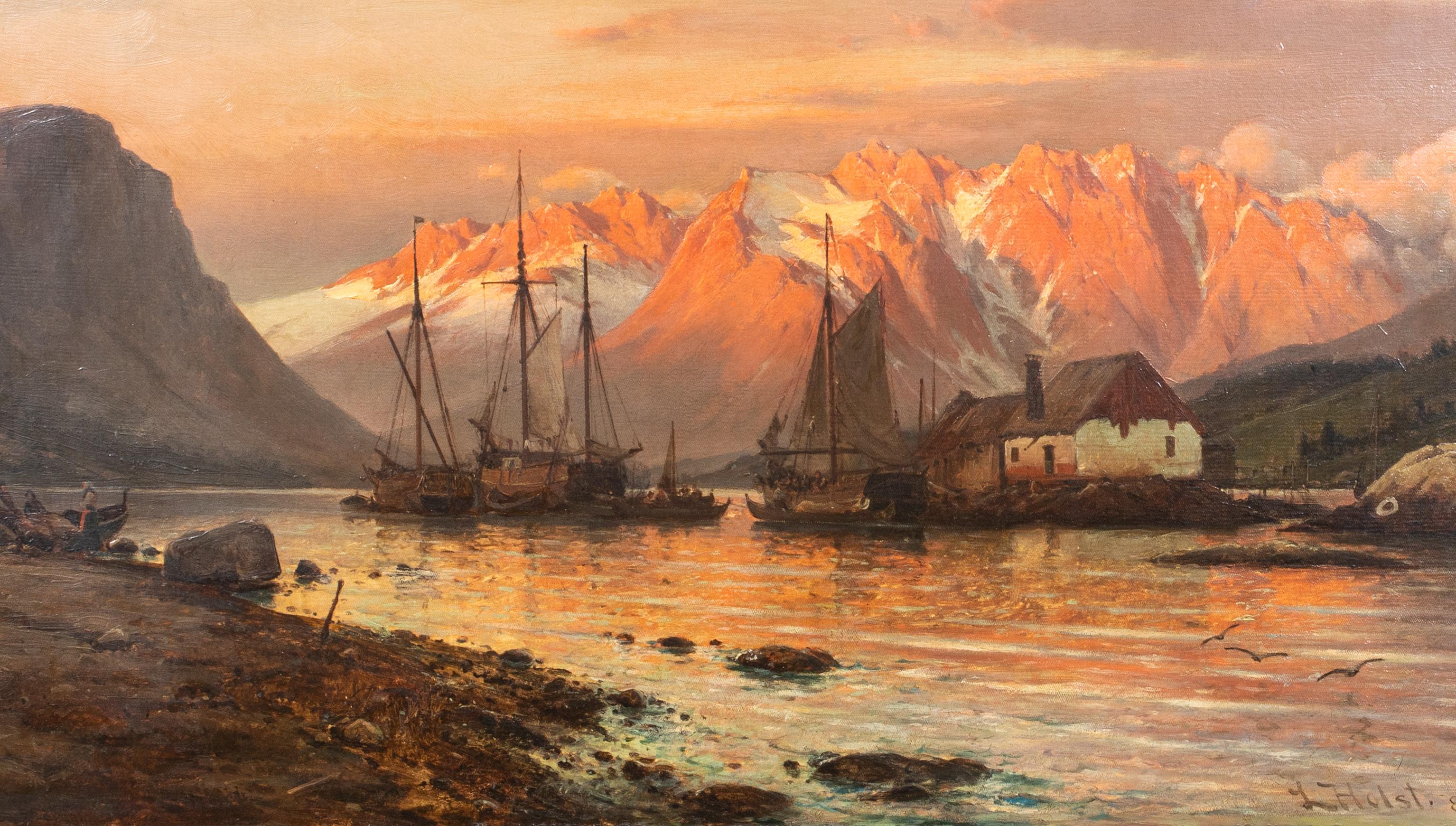Le fjord au coucher du soleil, Elseneur, Danemark, 19e siècle  Laurits Bernhard Holst 3