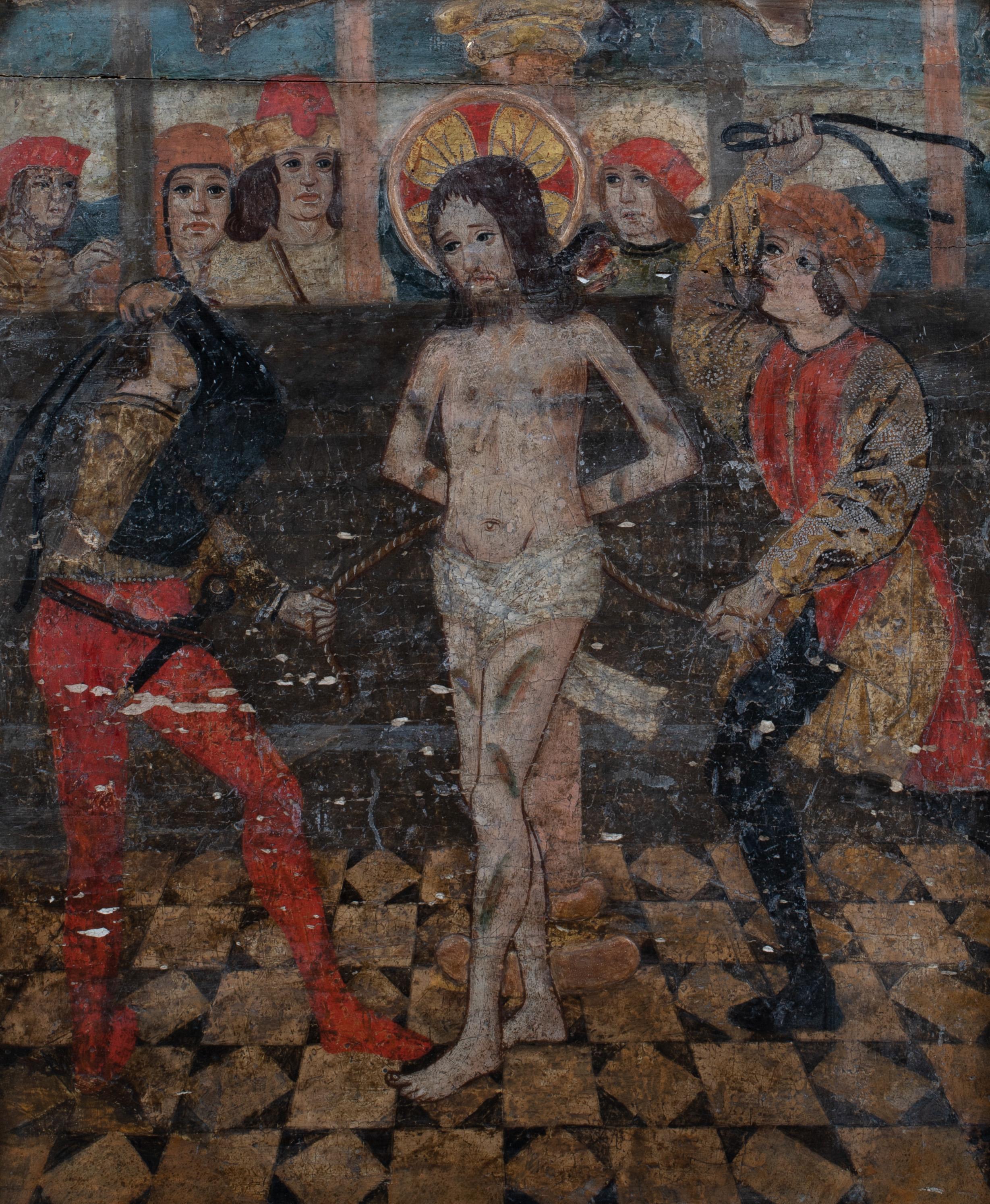 La flagellation du Christ, 16e siècle - Noir Portrait Painting par Unknown