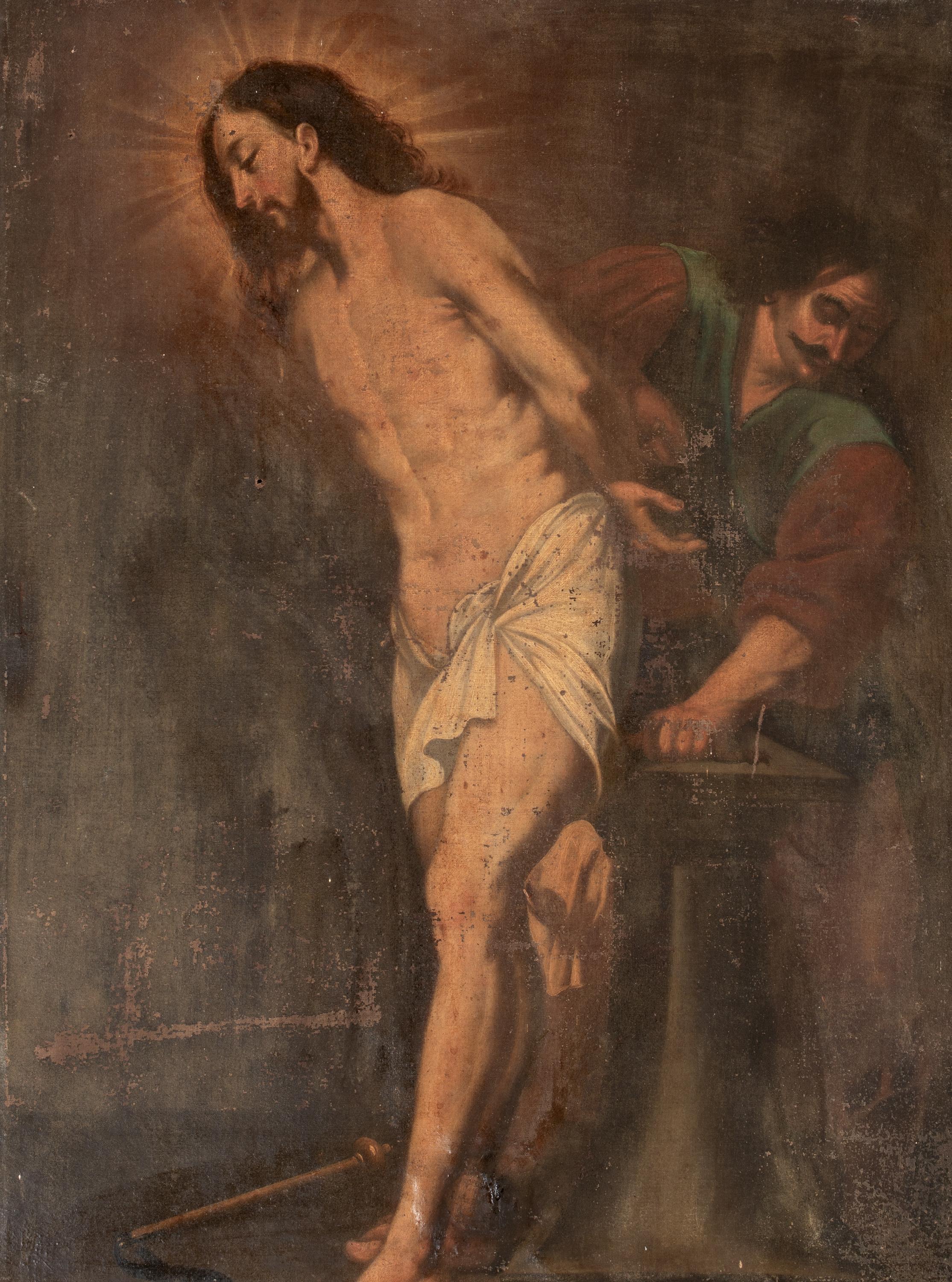 La flagellation du Christ, 17e siècle  École italienne - Noir Portrait Painting par Unknown