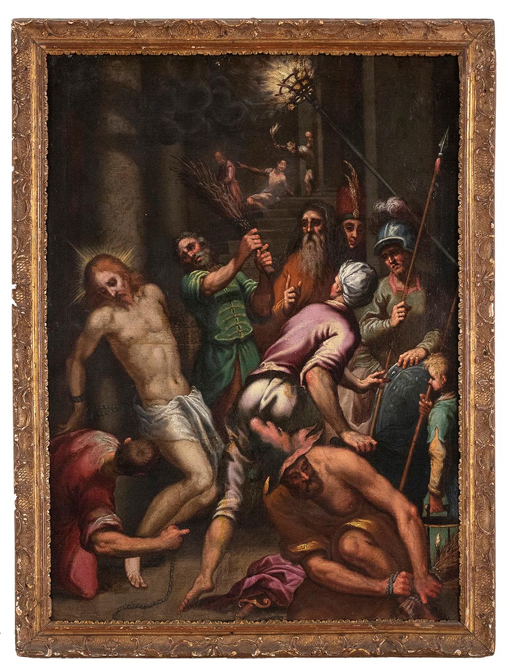 The Flagellation  - Oil on Canvas Atelier of Palma The Younger - Late 1500 - Painting by Unknown