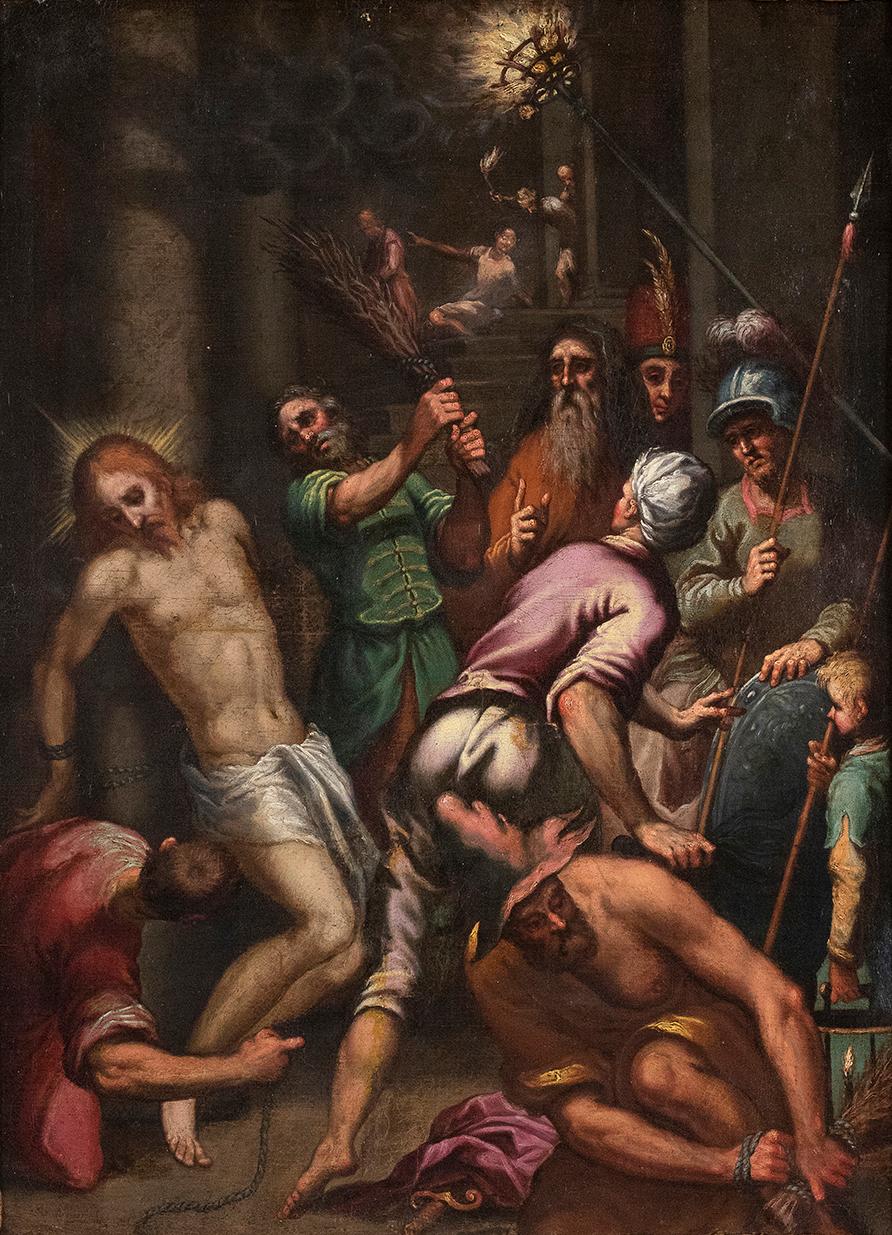 Unknown Figurative Painting - The Flagellation  - Oil on Canvas Atelier of Palma The Younger - Late 1500