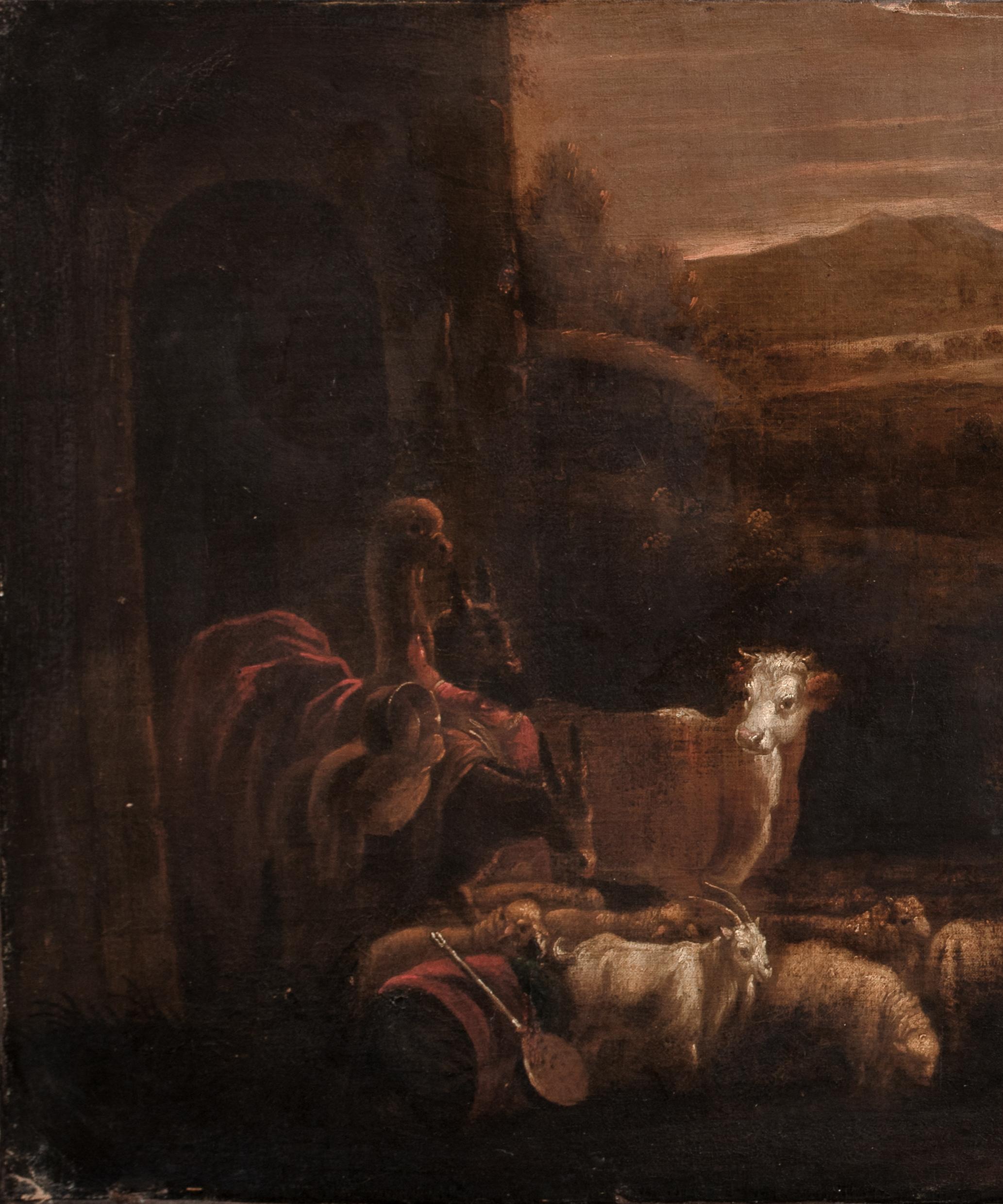 La fuite en Égypte, École du XVIe siècle de JACOPO BASSANO (1510-1592) - Noir Animal Painting par Unknown