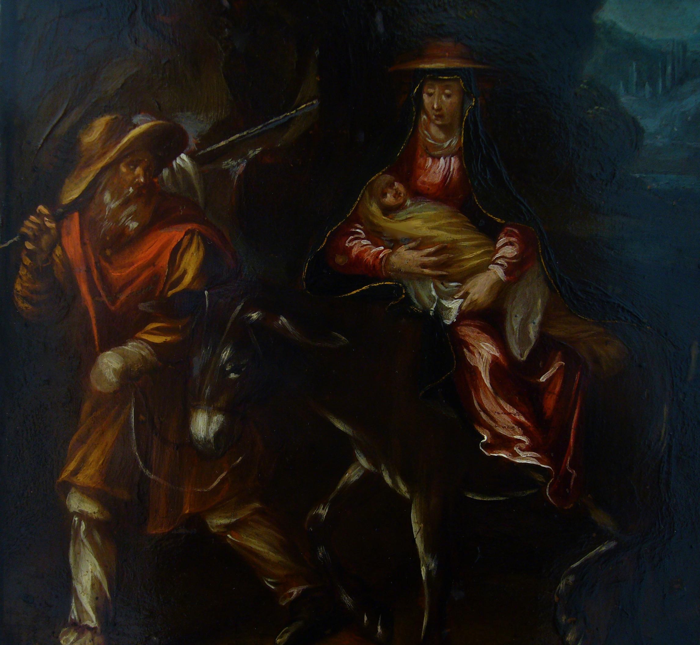 The Flight into Egypt - 17th Century, Old Master, Figurative Oil Painting For Sale 1