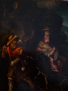 Antique The Flight into Egypt - 17th Century, Old Master, Figurative Oil Painting 