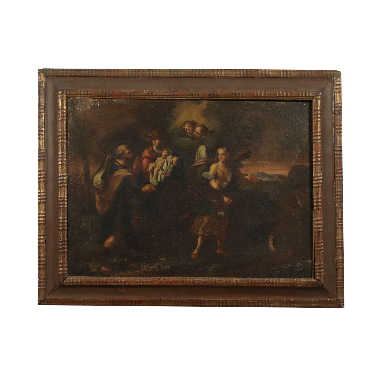 Figurative Painting Unknown - Le vol vers l'Égypte huile sur toile 18ème siècle