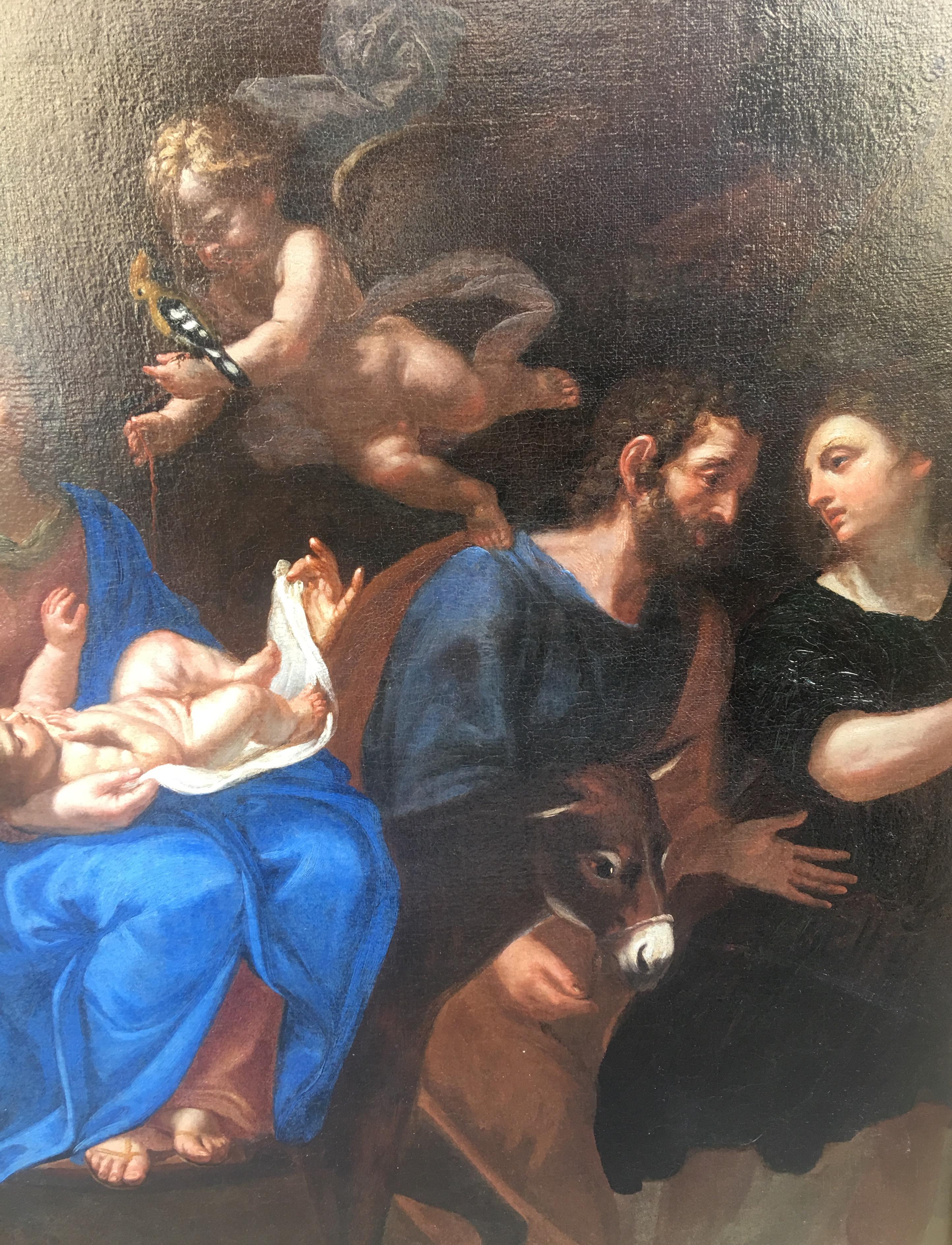 The Flight of the Holy Family to Egypt, Öl auf Leinwand, Italienische Schule um 1680 (Alte Meister), Painting, von Unknown