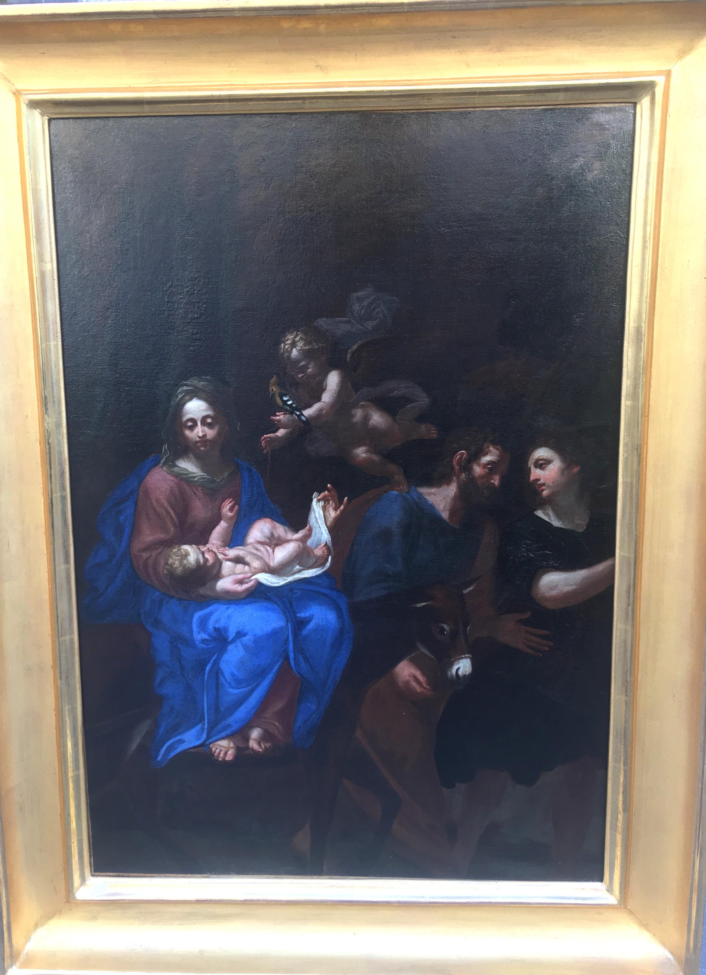 The Flight of the Holy Family to Egypt, Oil on canvas, Italian school circa 1680 - Gray Interior Painting by Unknown