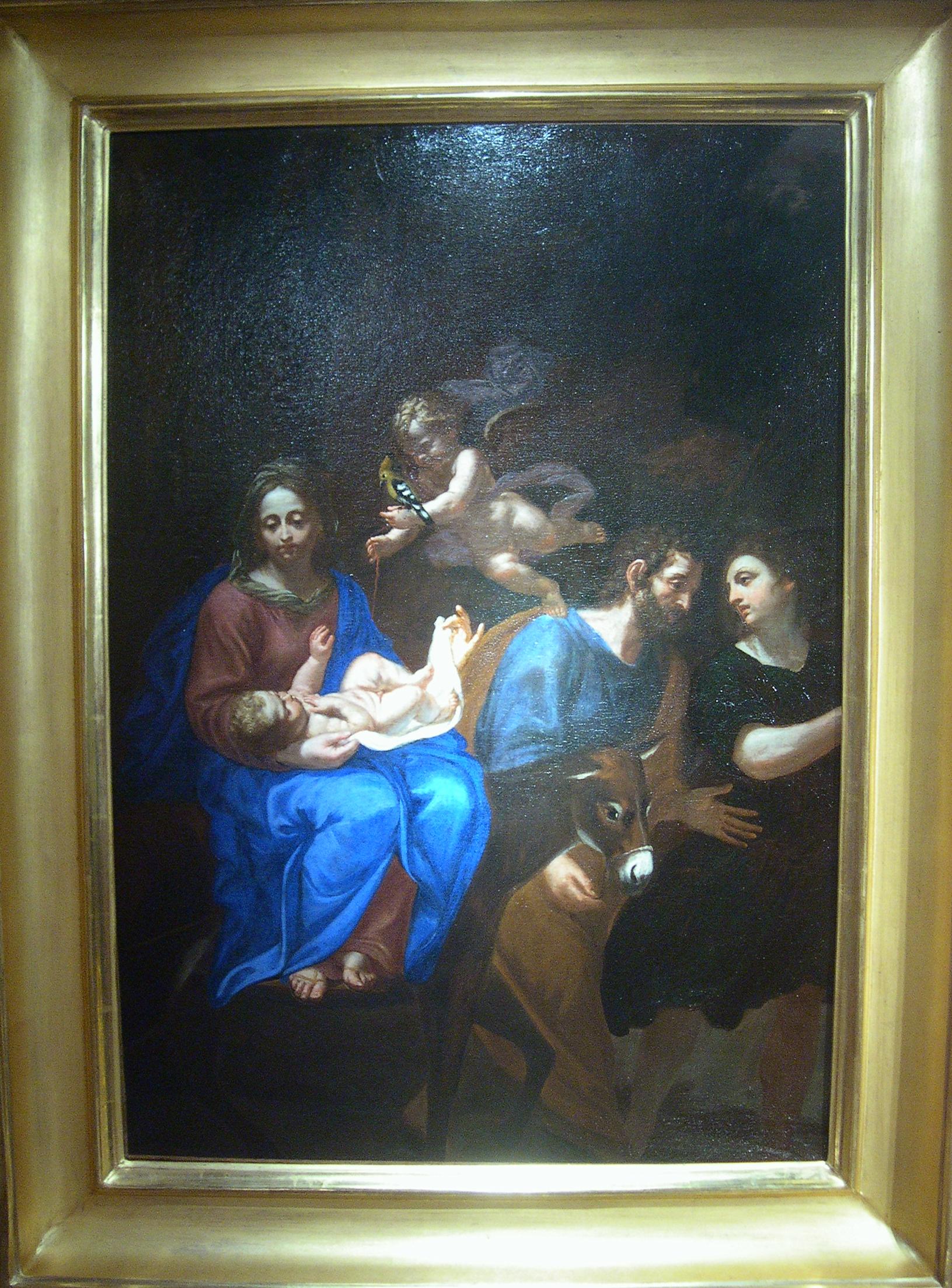 The Flight of the Holy Family to Egypt, Oil on canvas, Italian school circa 1680 For Sale 1