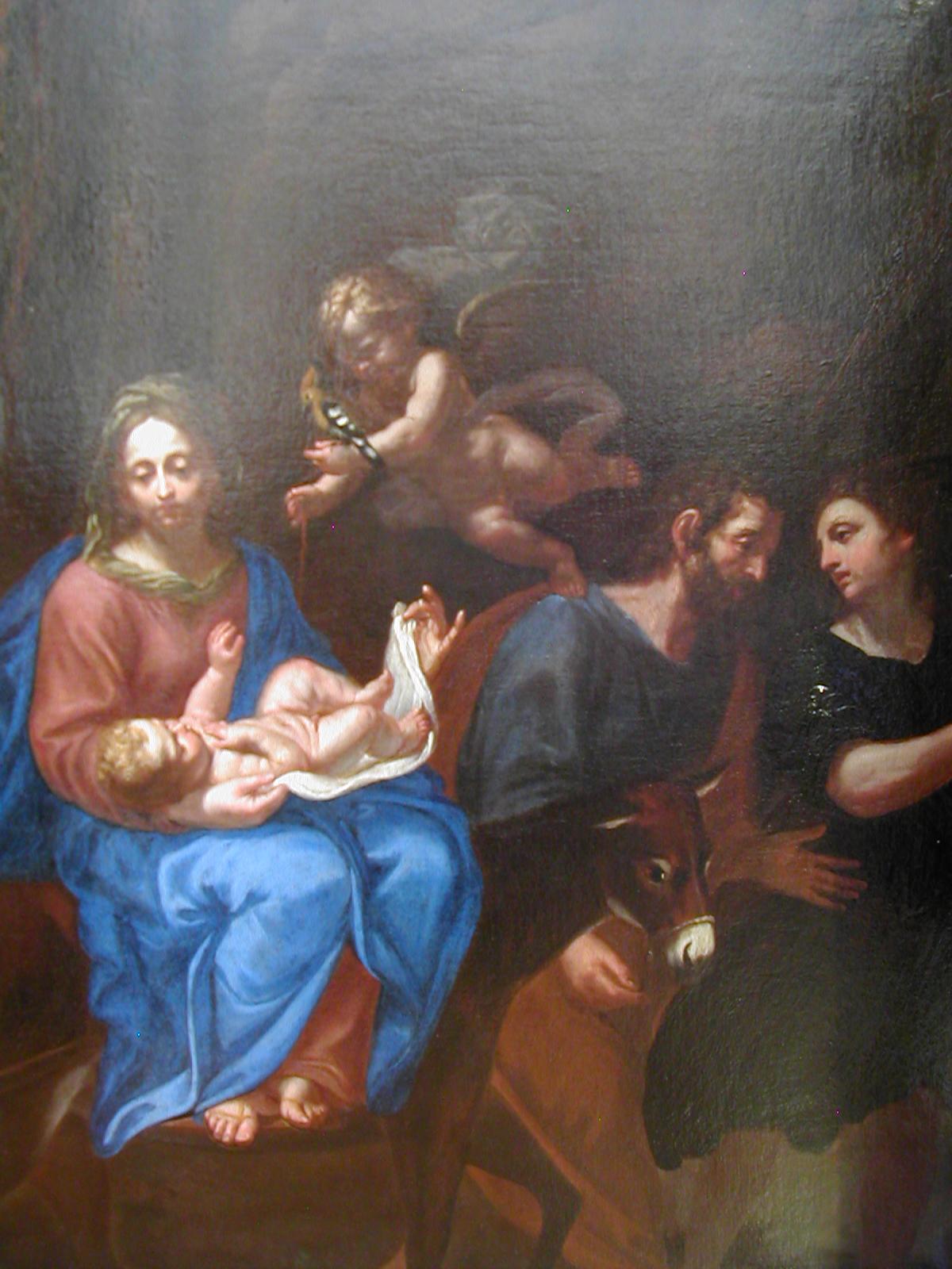 Unknown Interior Painting - The Flight of the Holy Family to Egypt, Oil on canvas, Italian school circa 1680