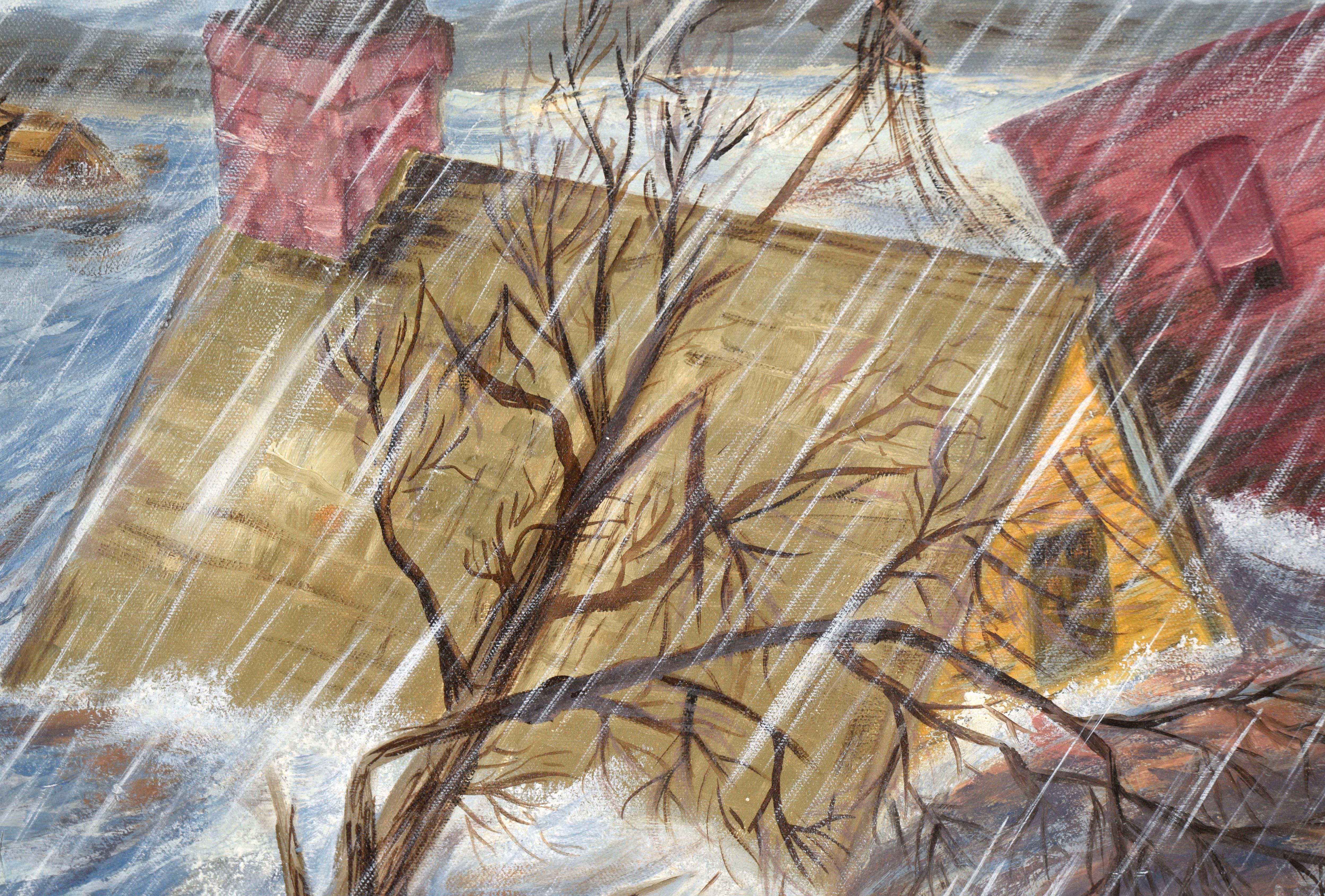 The Flood Rushes In – disaster Landscape in Acryl auf Leinwand (Amerikanischer Impressionismus), Painting, von Unknown