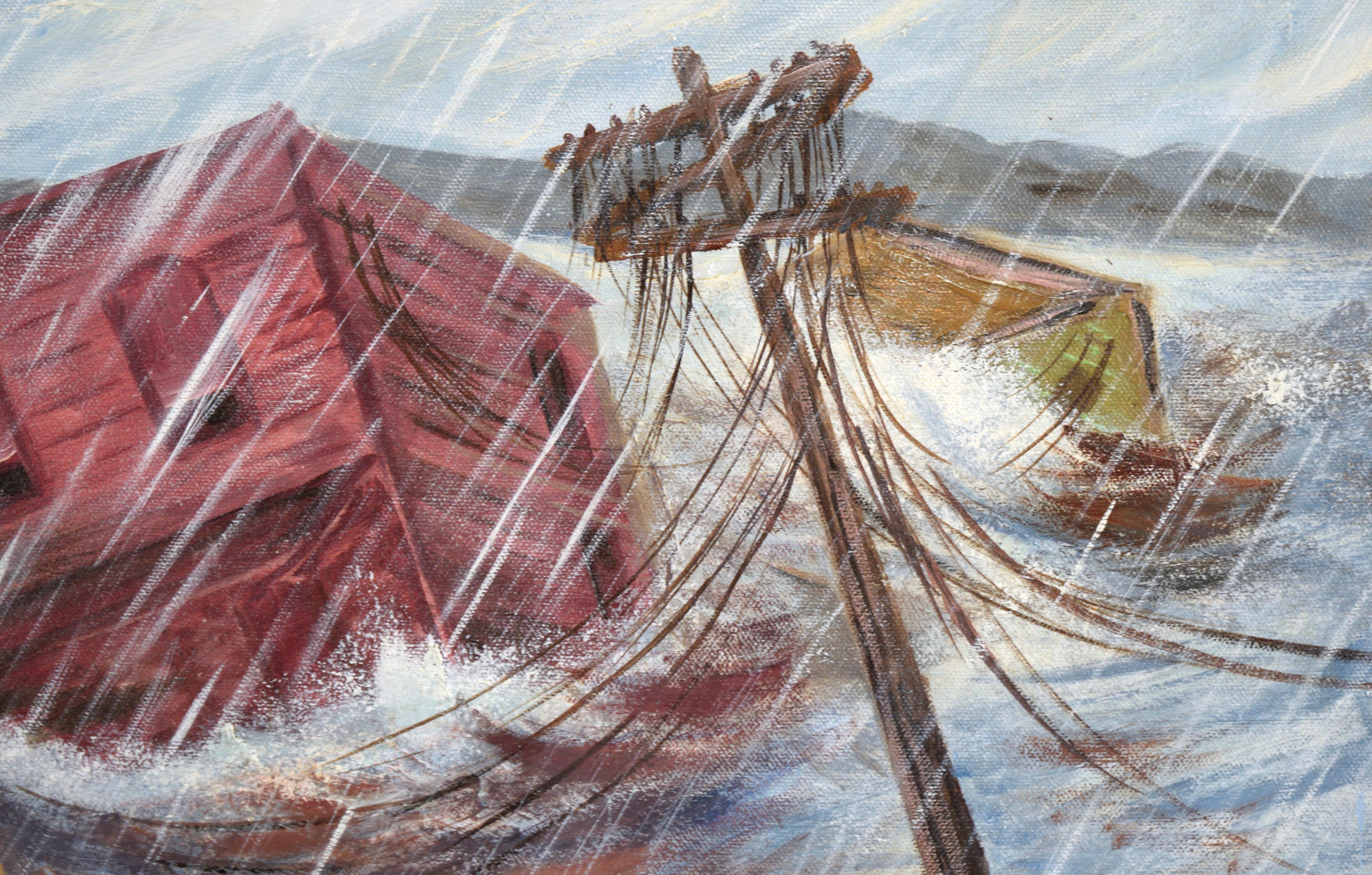L'alluvione si scatena - Paesaggio di catastrofe in acrilico su tela - Landscape Painting Grigio di Unknown