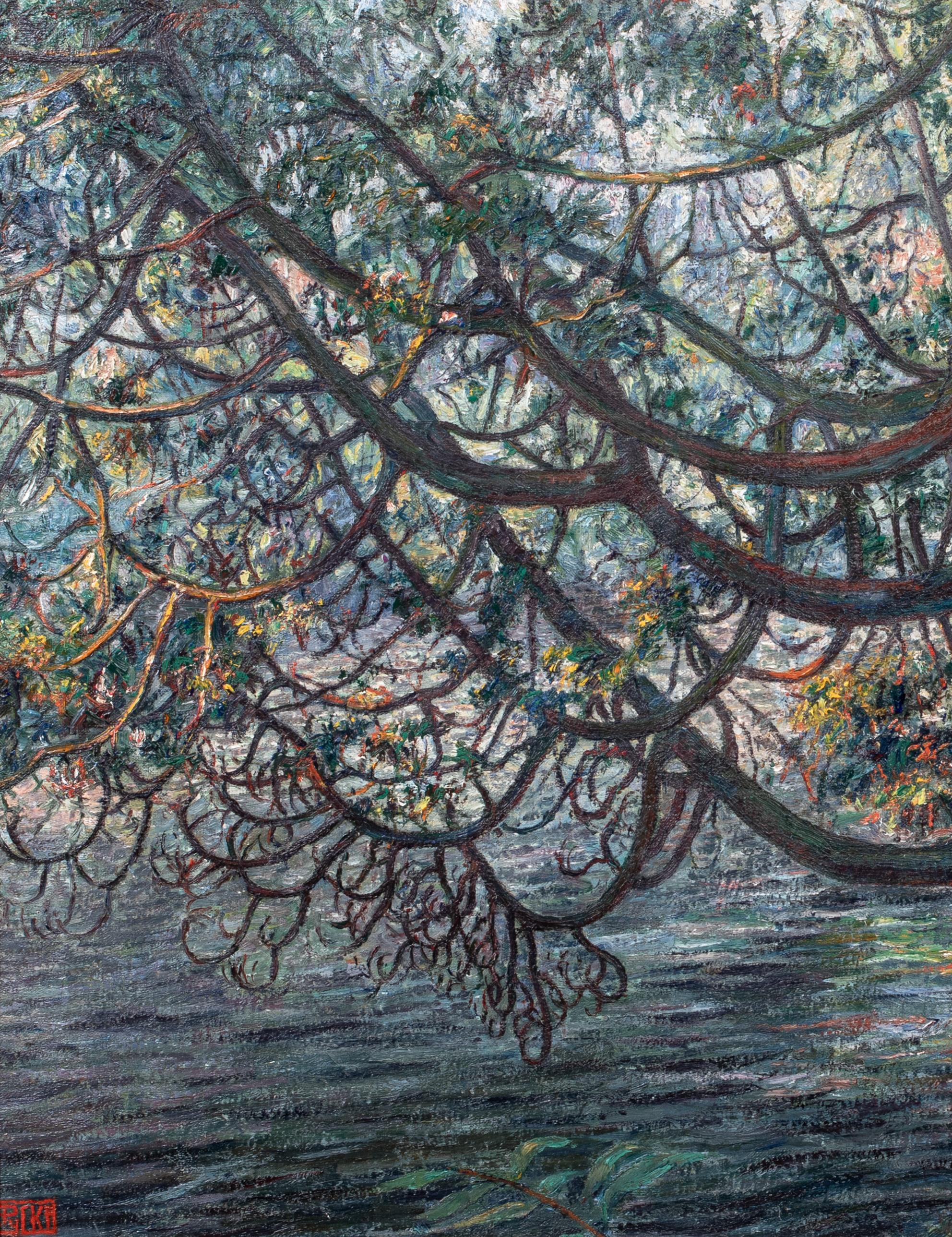 Der blühende Baum, Fluss Rhone, Genf um 1920 von Francois Pycke (1890-1960) im Angebot 6