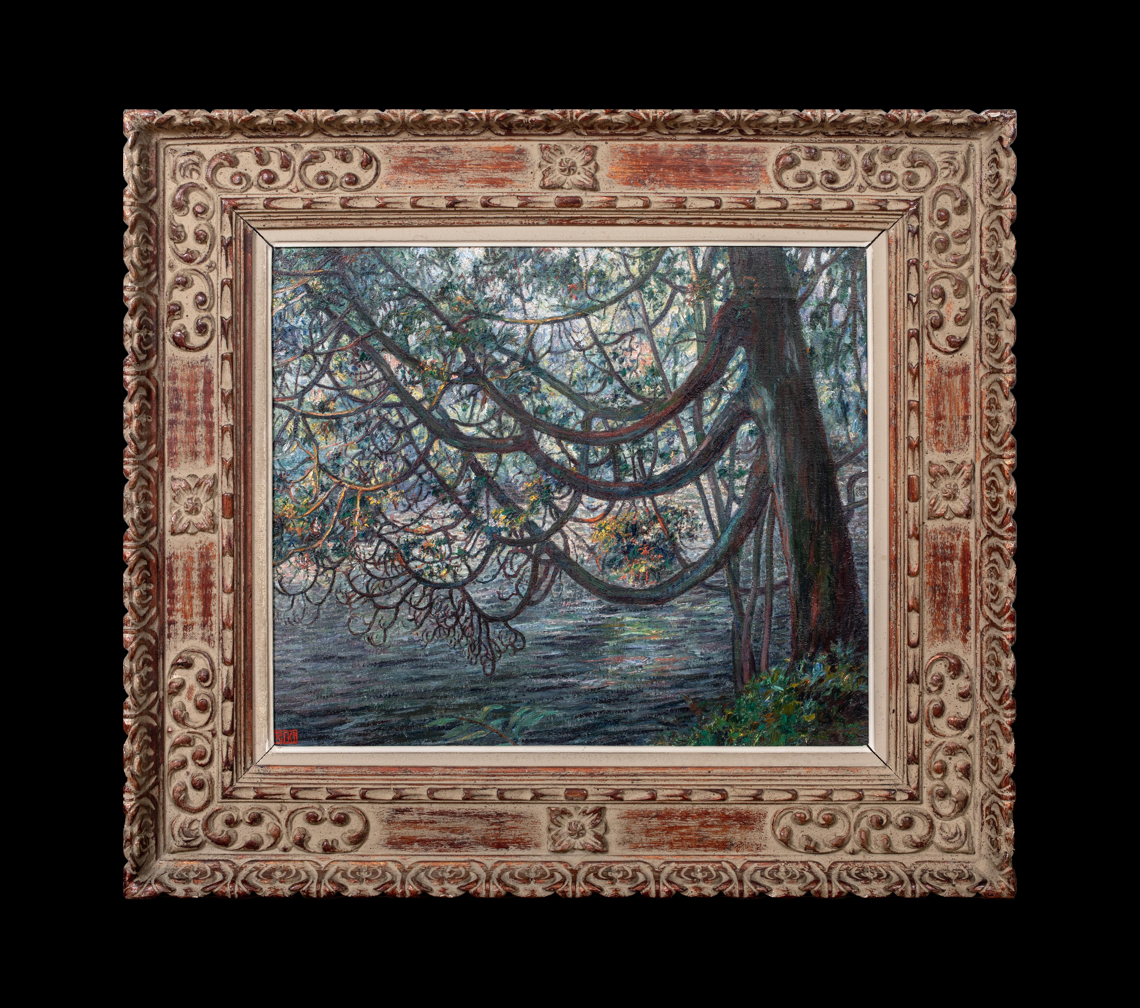 Der blühende Baum, Fluss Rhone, Genf um 1920 von Francois Pycke (1890-1960) – Painting von Unknown