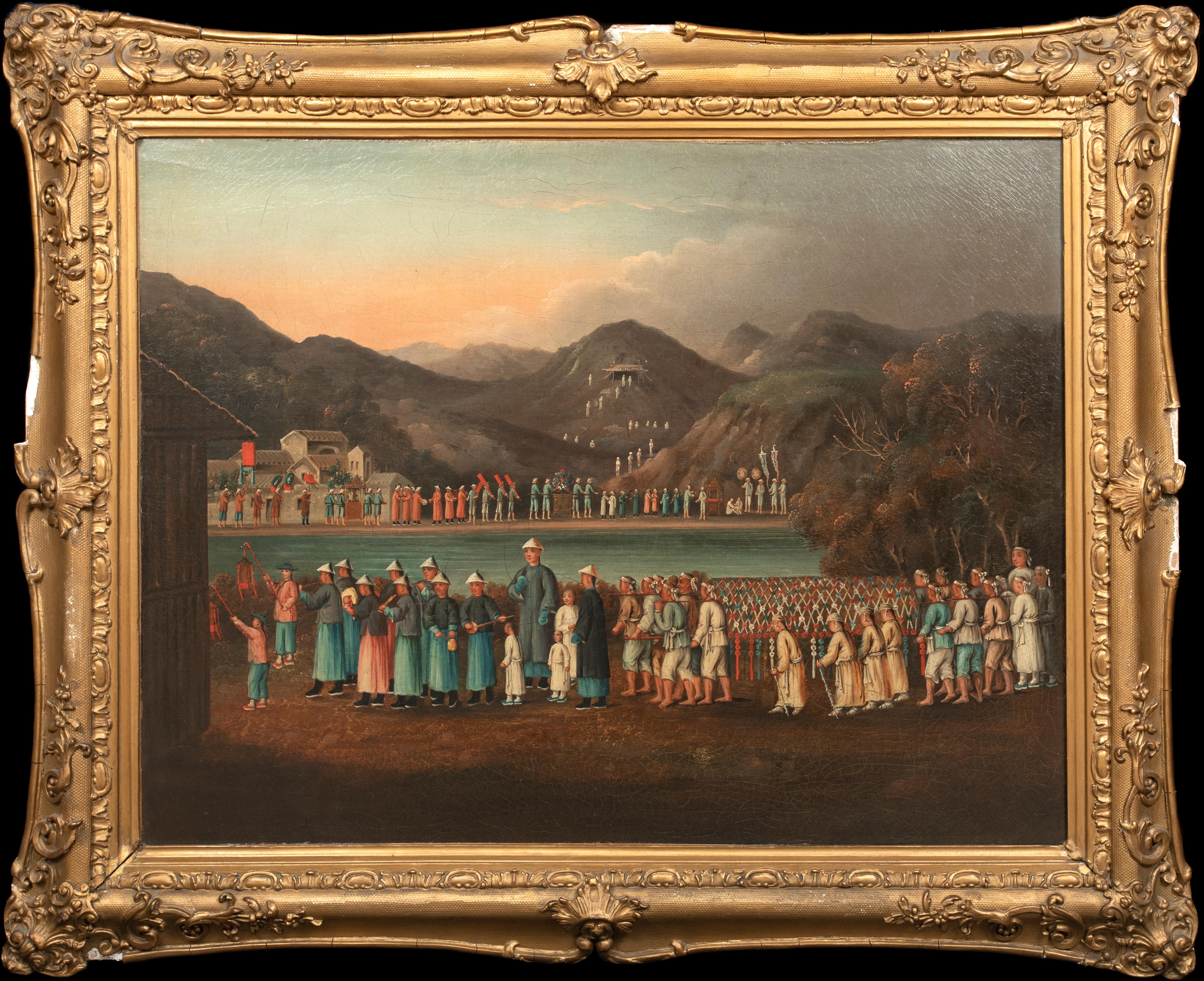 Unknown Landscape Painting – The Funeral Procession, um 1820   Chinesische Schule