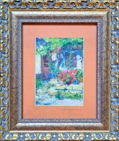The Geraniums Impressionist Oil Painting on Board, Late 20th Century