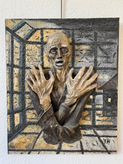 Abstract Ghost Mixed Media Painting, 20th Century, Monogrammed