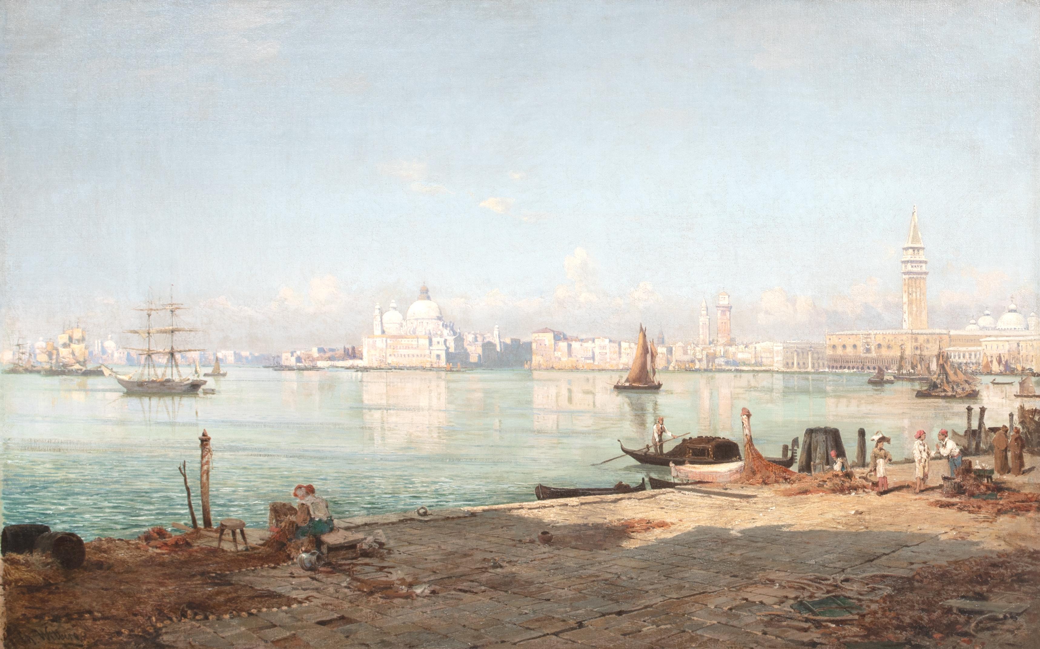 Die Giudecca, Venedig, 19. Jahrhundert, Italien  CHRISTIAN JOHANNES WILBERG (1839-1892) (Beige), Landscape Painting, von Unknown