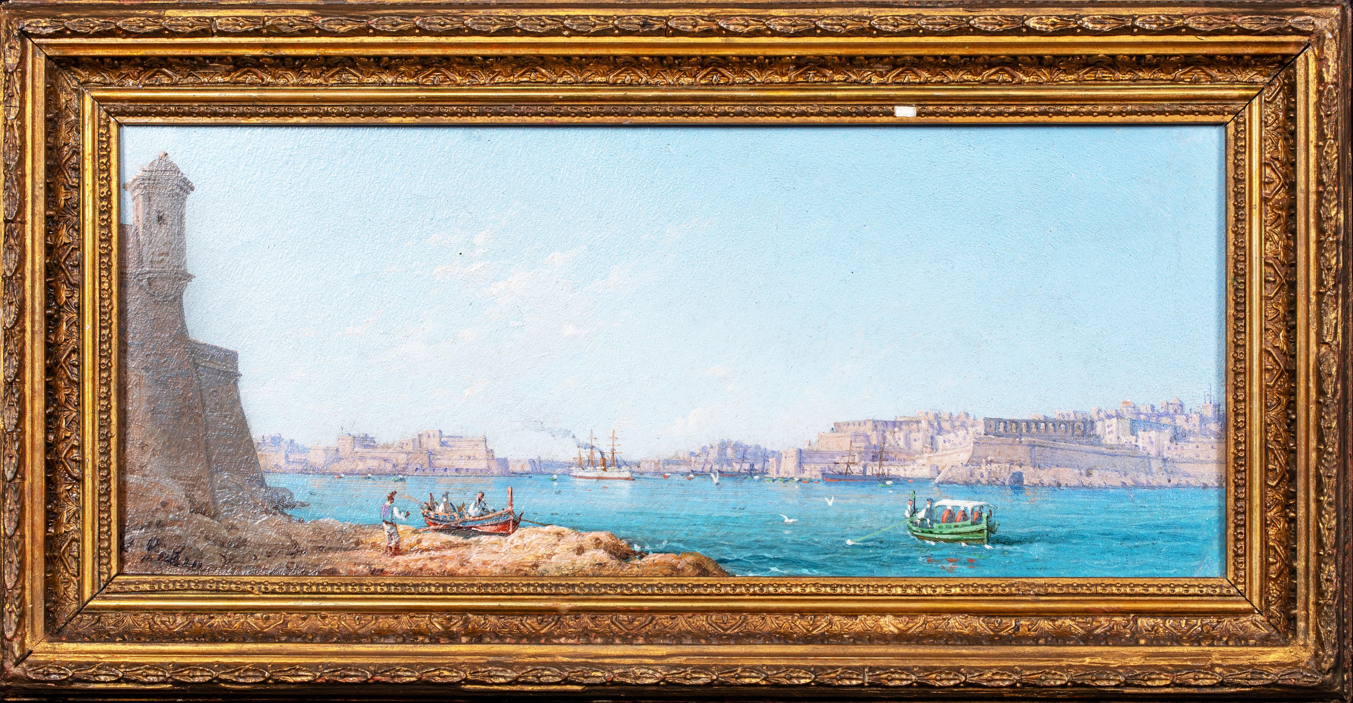 Landscape Painting di Unknown - Il Porto Grande, La Valletta Malta di Luigi M. Gallea (1847-1917)