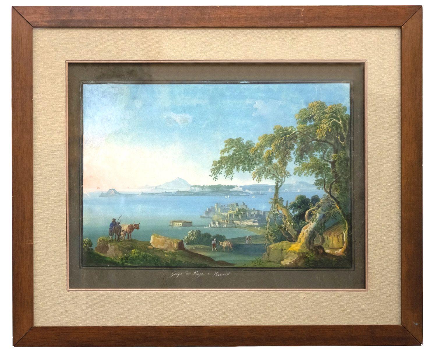 El golfo y la bahía de Pozzuoli - Gouache - Principios del siglo XIX