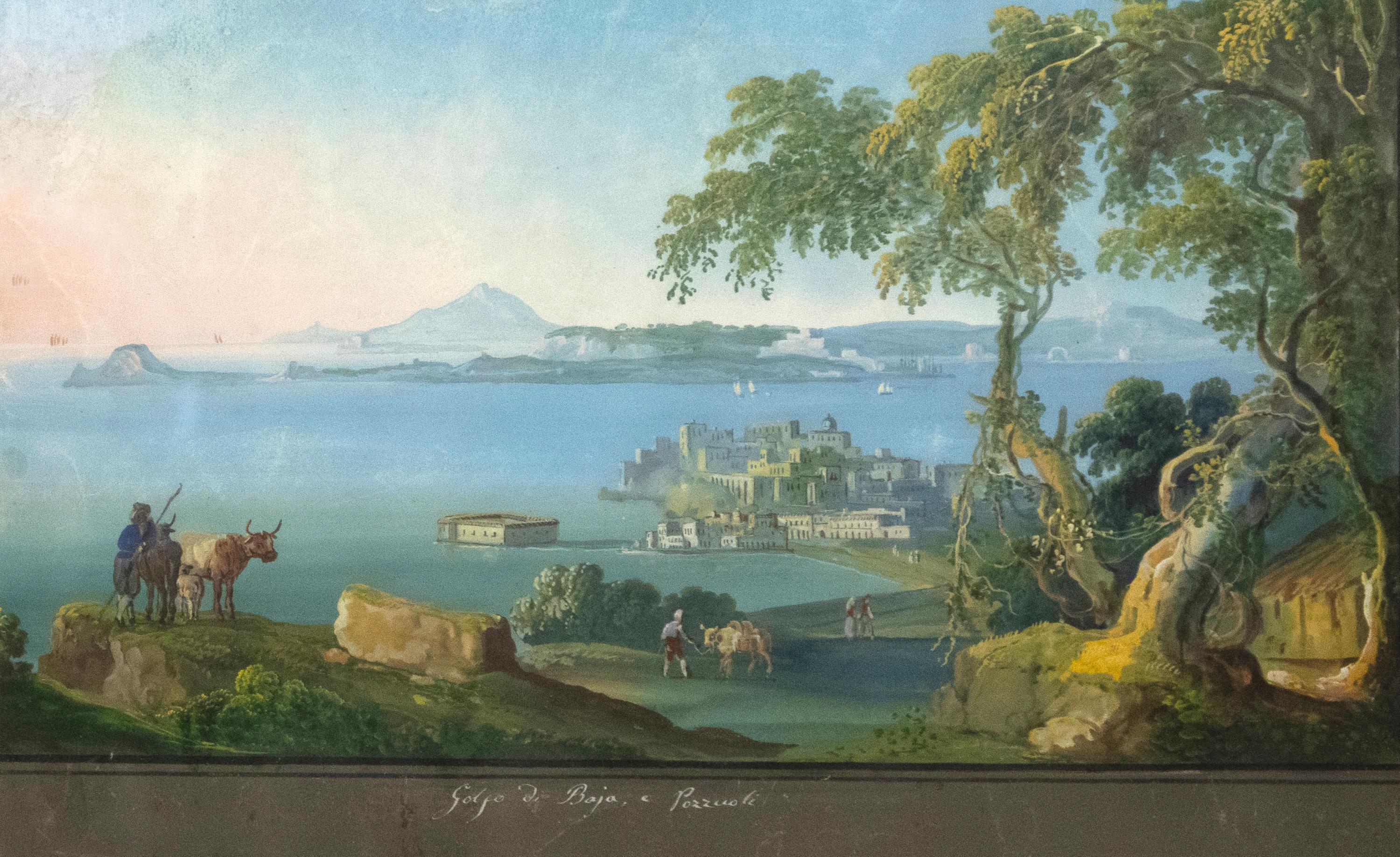 Il Golfo e la Baia di Pozzuoli - Guazzo napoletano - XIX secolo - Painting di Unknown
