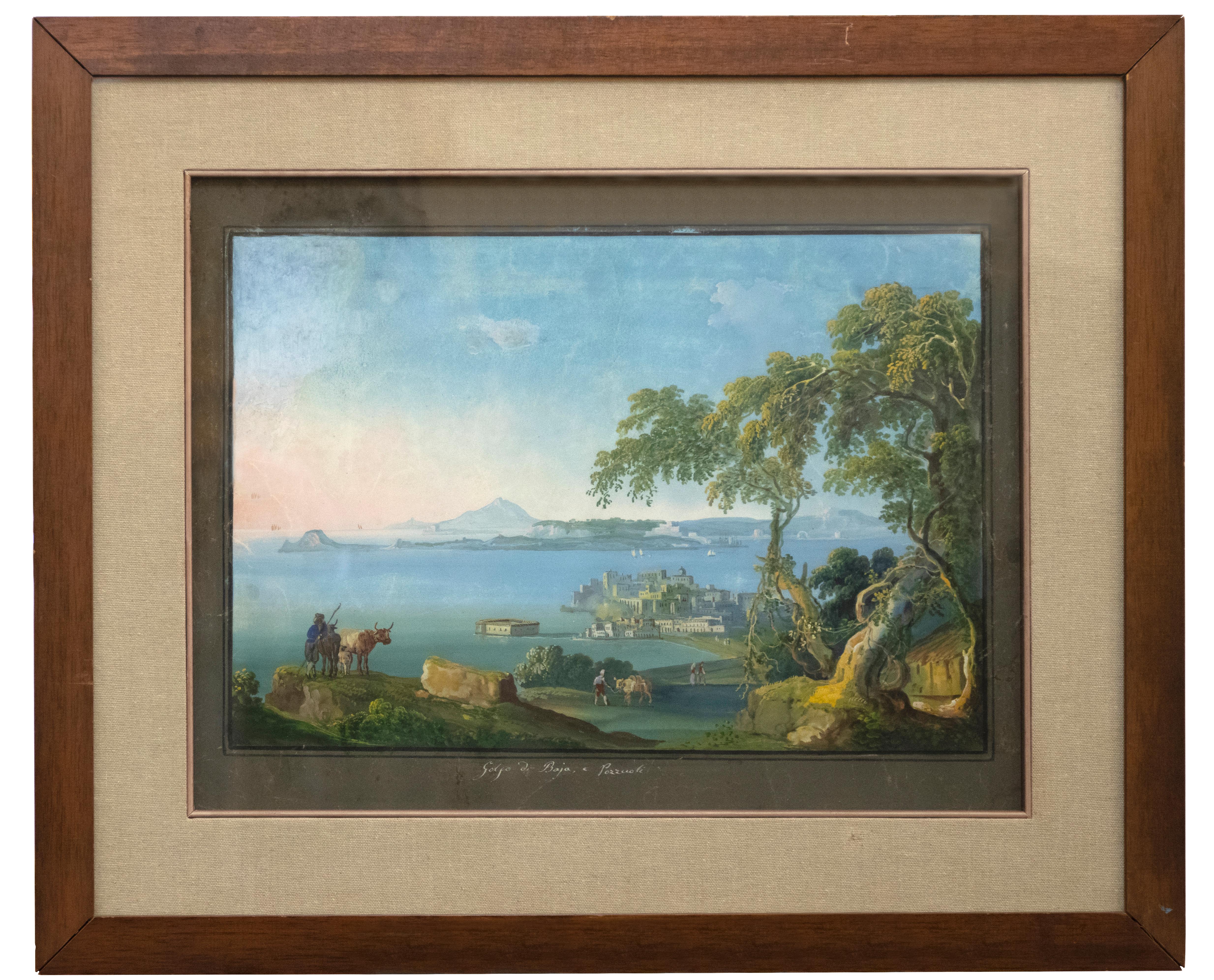 The Gulf and the Bay of Pozzuoli - Original Neapolitan Gouache - 19th Century